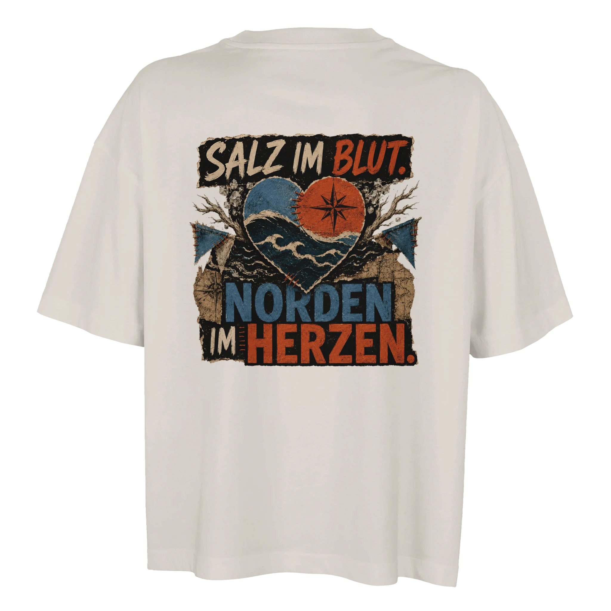 Damen-T-Shirt in Weiß mit Motiv „Salz im Blut. Norden im Herzen.“