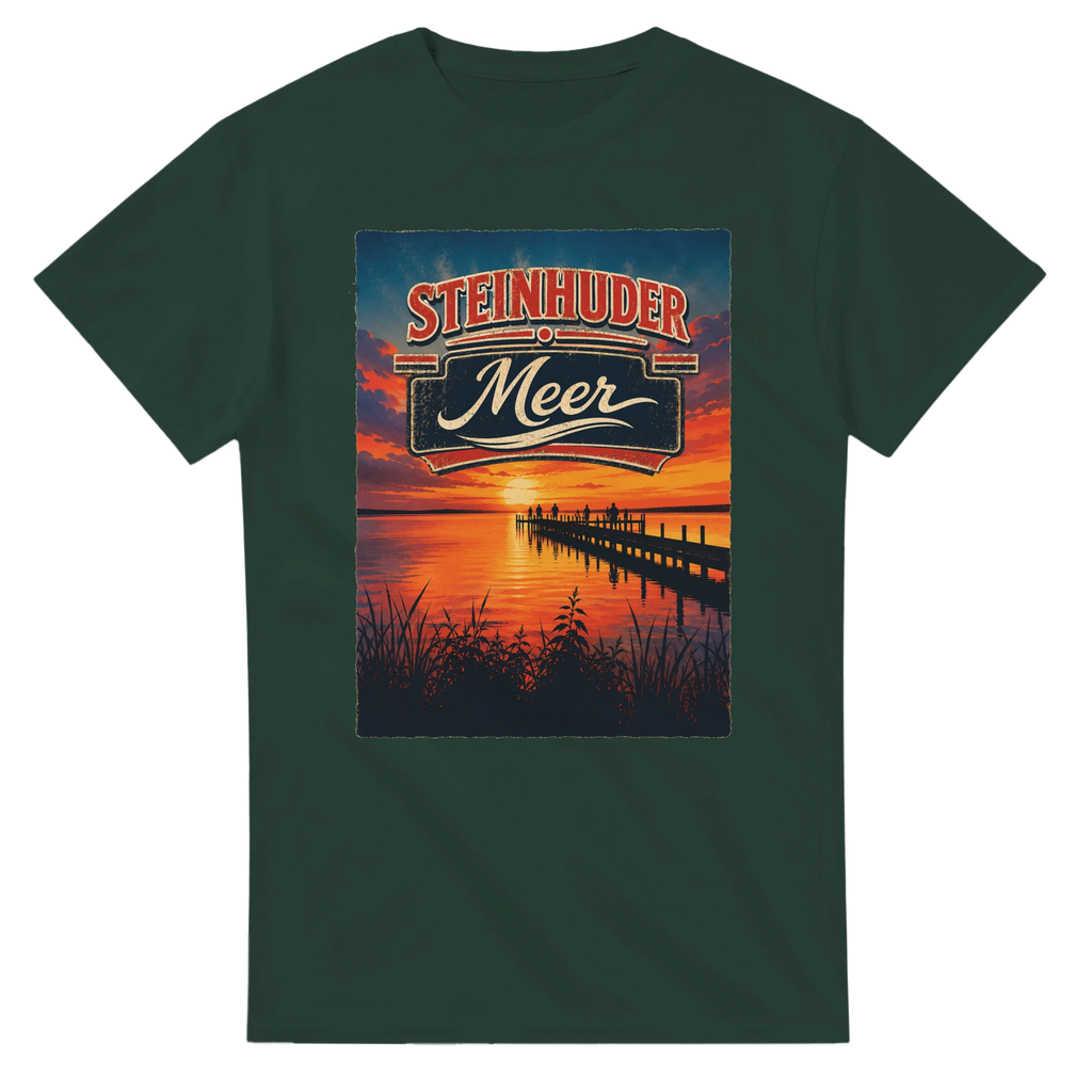 T-Shirt in Weiß mit Motiv „Sunset Ratskeller Steg am Steinhuder Meer“