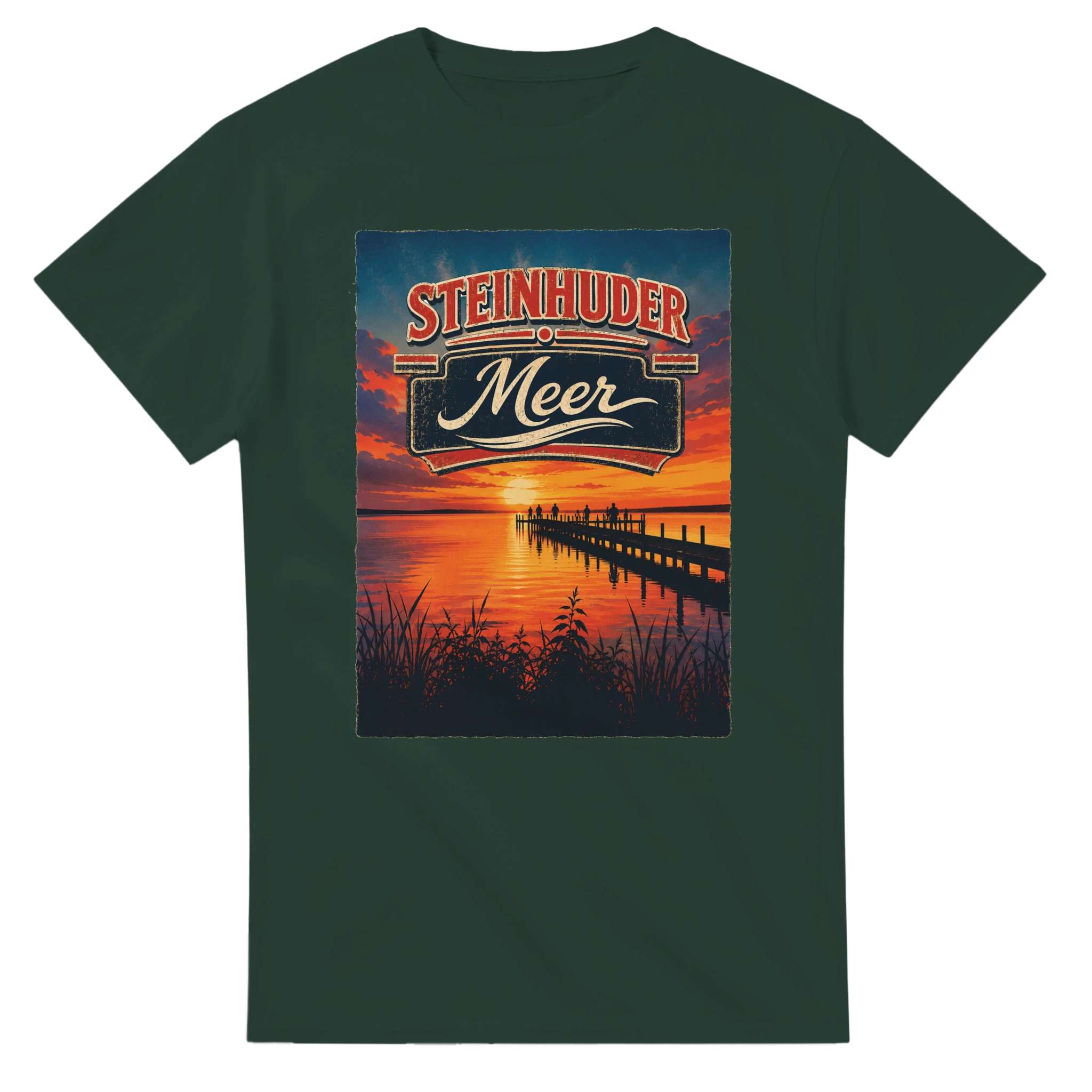 T-Shirt in Weiß mit Motiv „Sunset Ratskeller Steg am Steinhuder Meer“