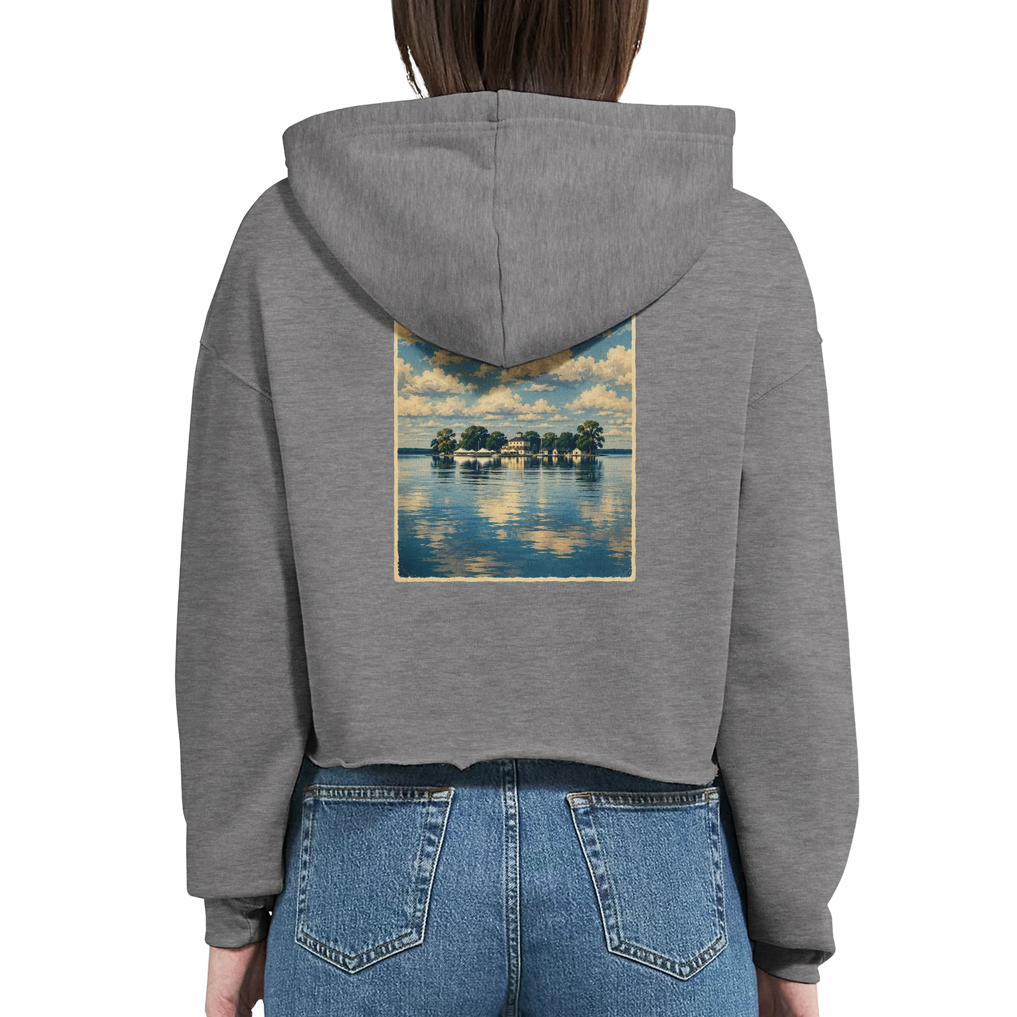 Damen-Hoodie in Weiß mit Motiv „Wilhelmstein im Steinhuder Meer“