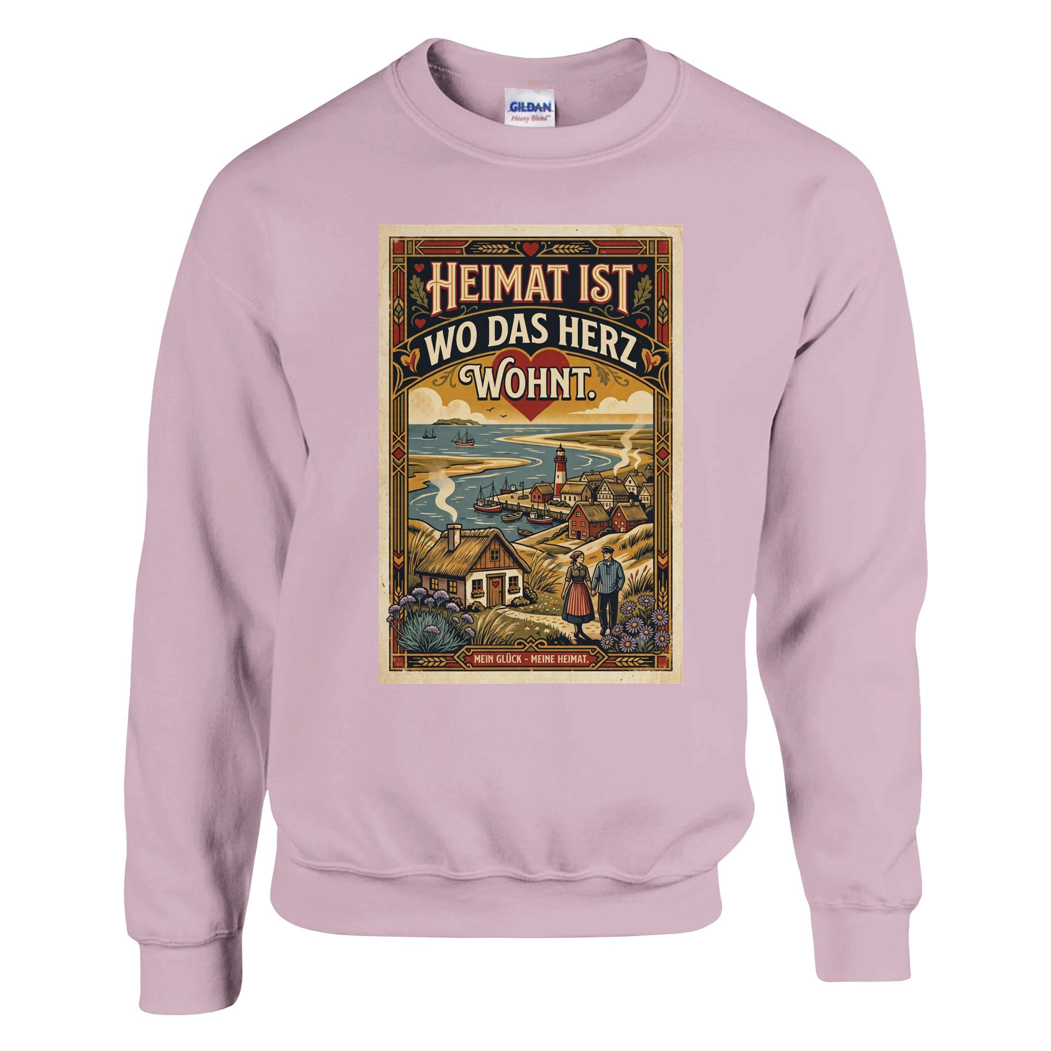 Pullover in Hellrosa mit Motiv „Heimat ist, wo das Herz wohnt“