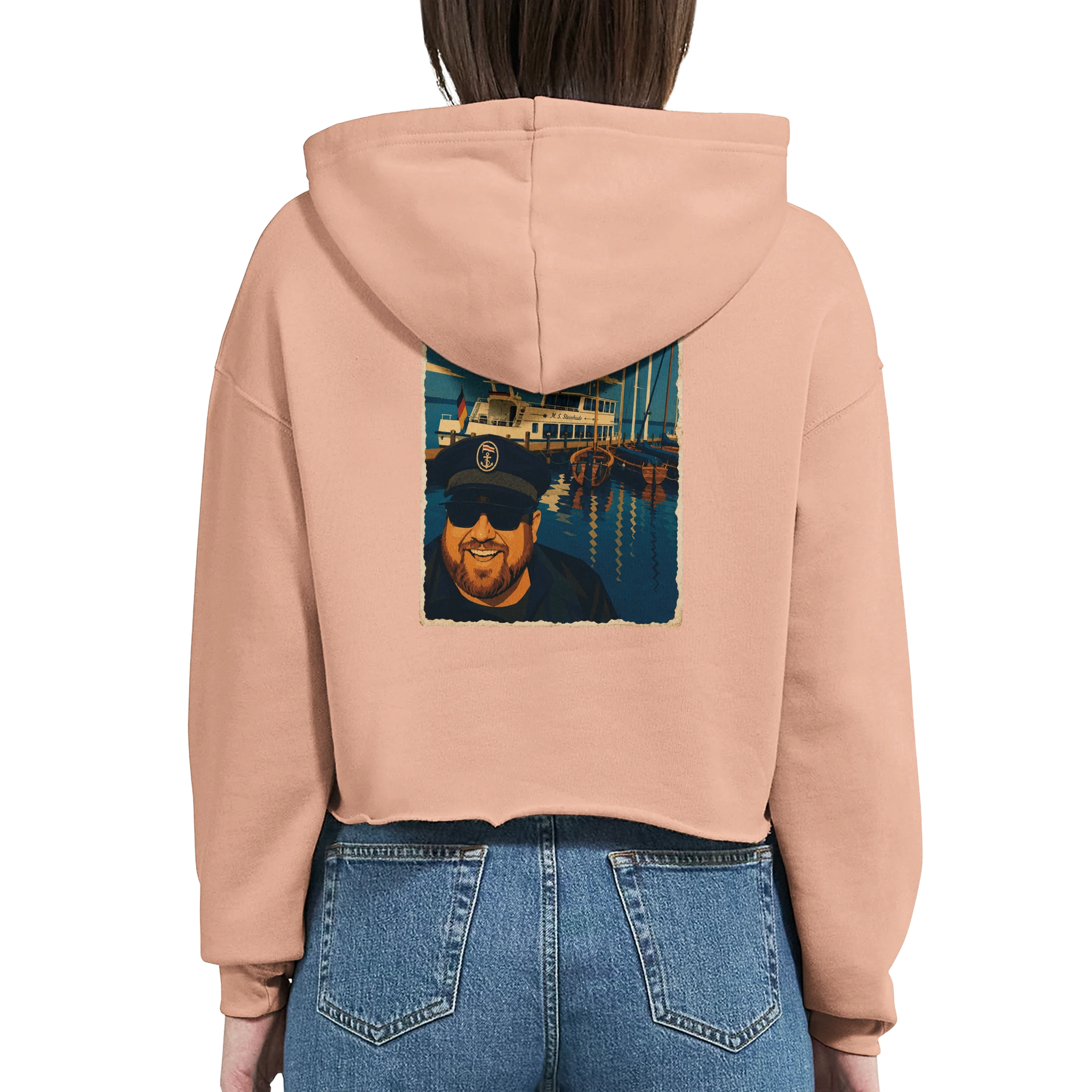 Damen-Hoodie in Weiß mit Motiv „Kapitän an Bord“