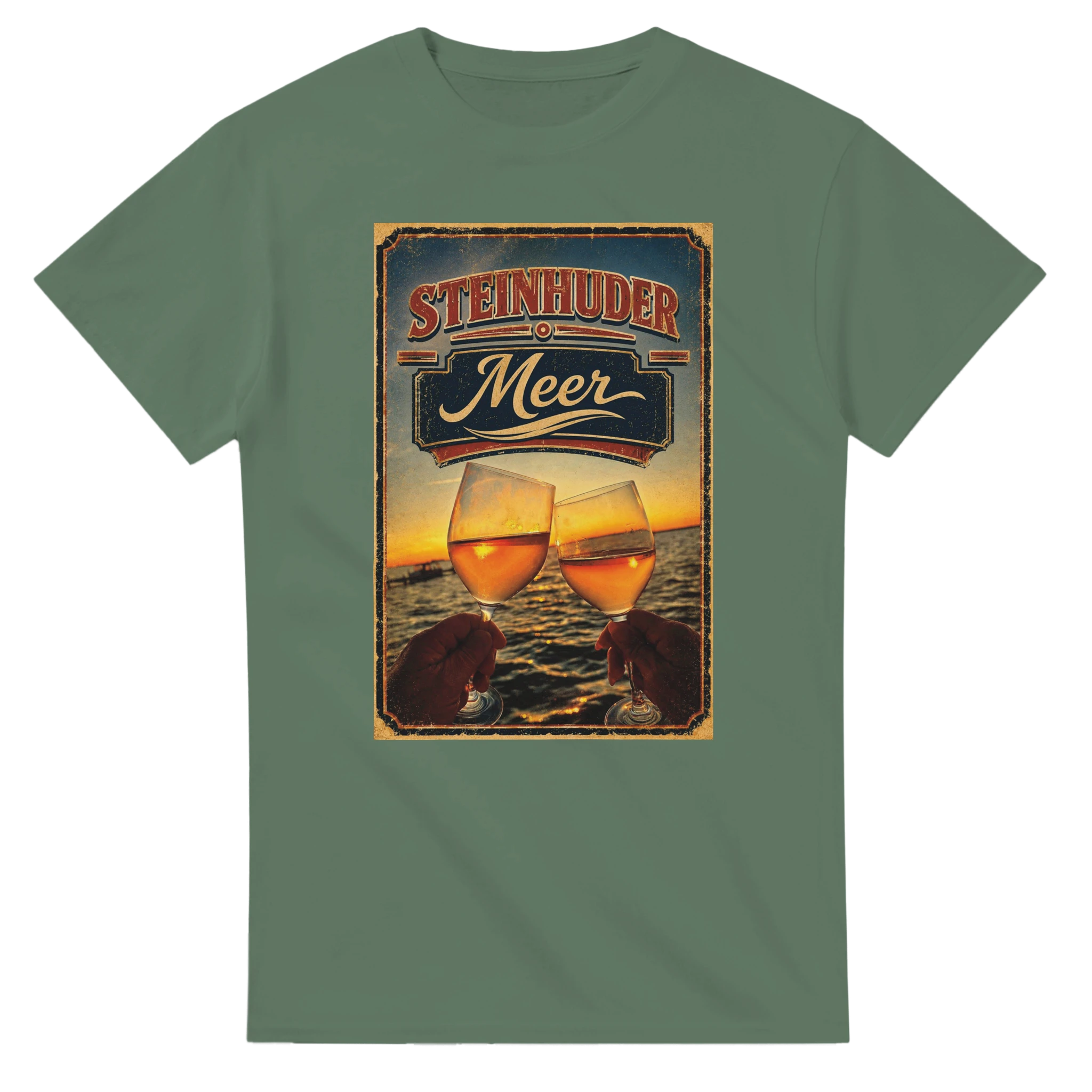 T-Shirt in Natur mit Motiv „Stößchen bei Sunset“