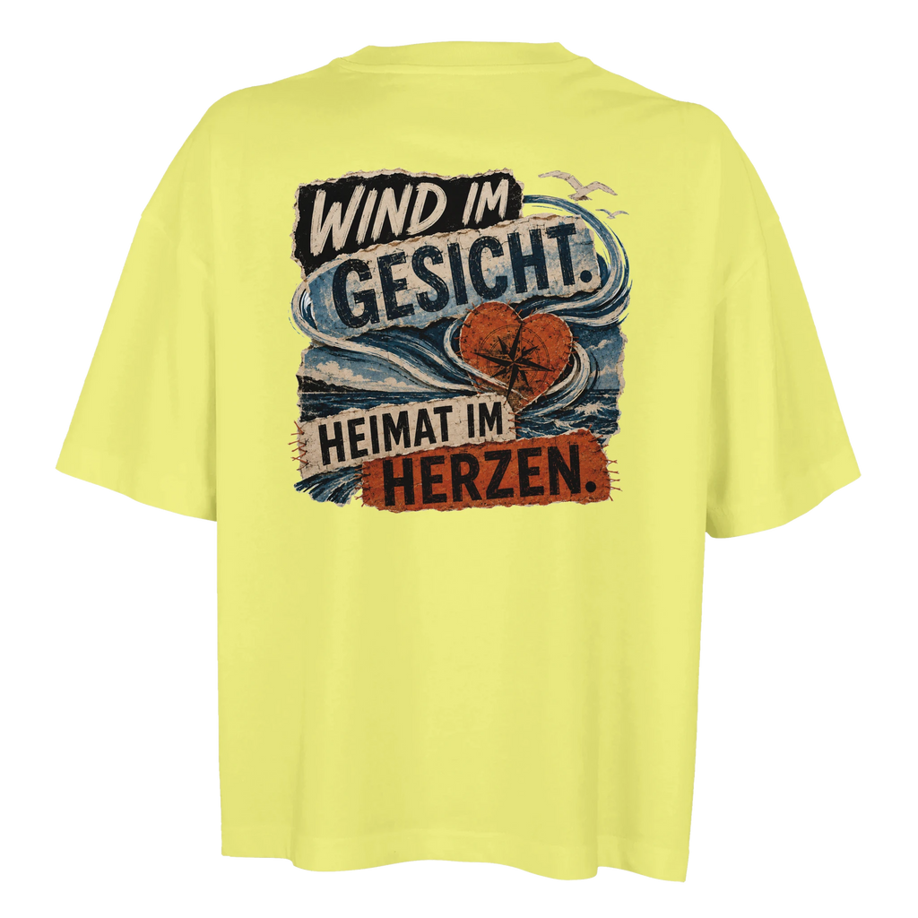 Damen-T-Shirt in Weiß mit Motiv „Wind im Gesicht. Heimat im Herzen.“