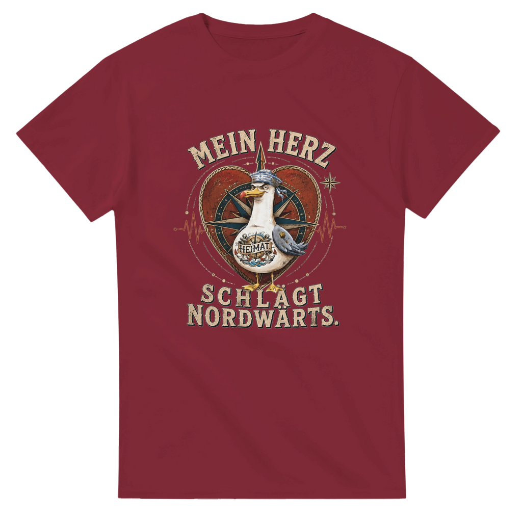 T-Shirt in Natur mit Motiv „Mein Herz schlägt NORDWÄRTS. Möwe“