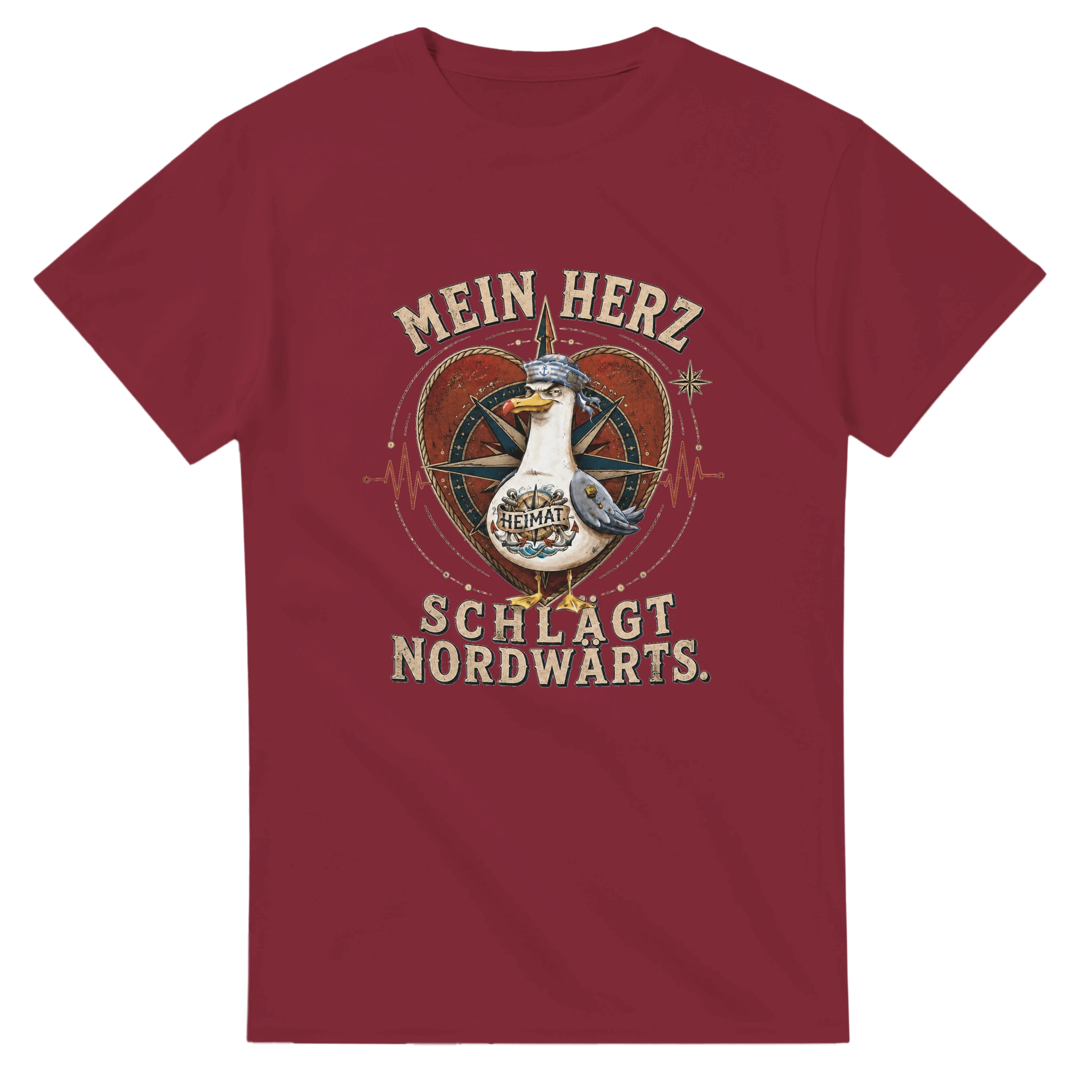 T-Shirt in Natur mit Motiv „Mein Herz schlägt NORDWÄRTS. Möwe“