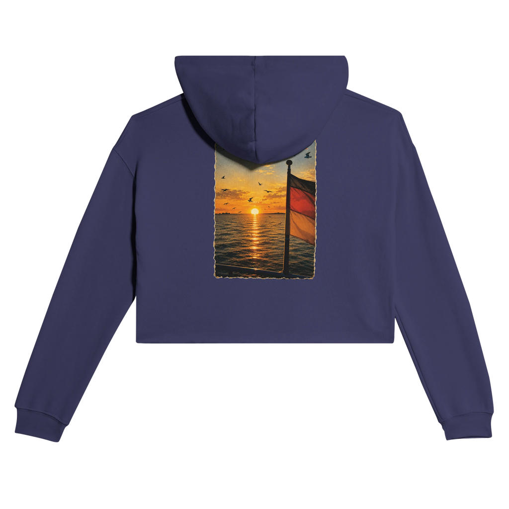 Damen-Hoodie in Pfirsich mit Motiv „Flagge und Sunset“