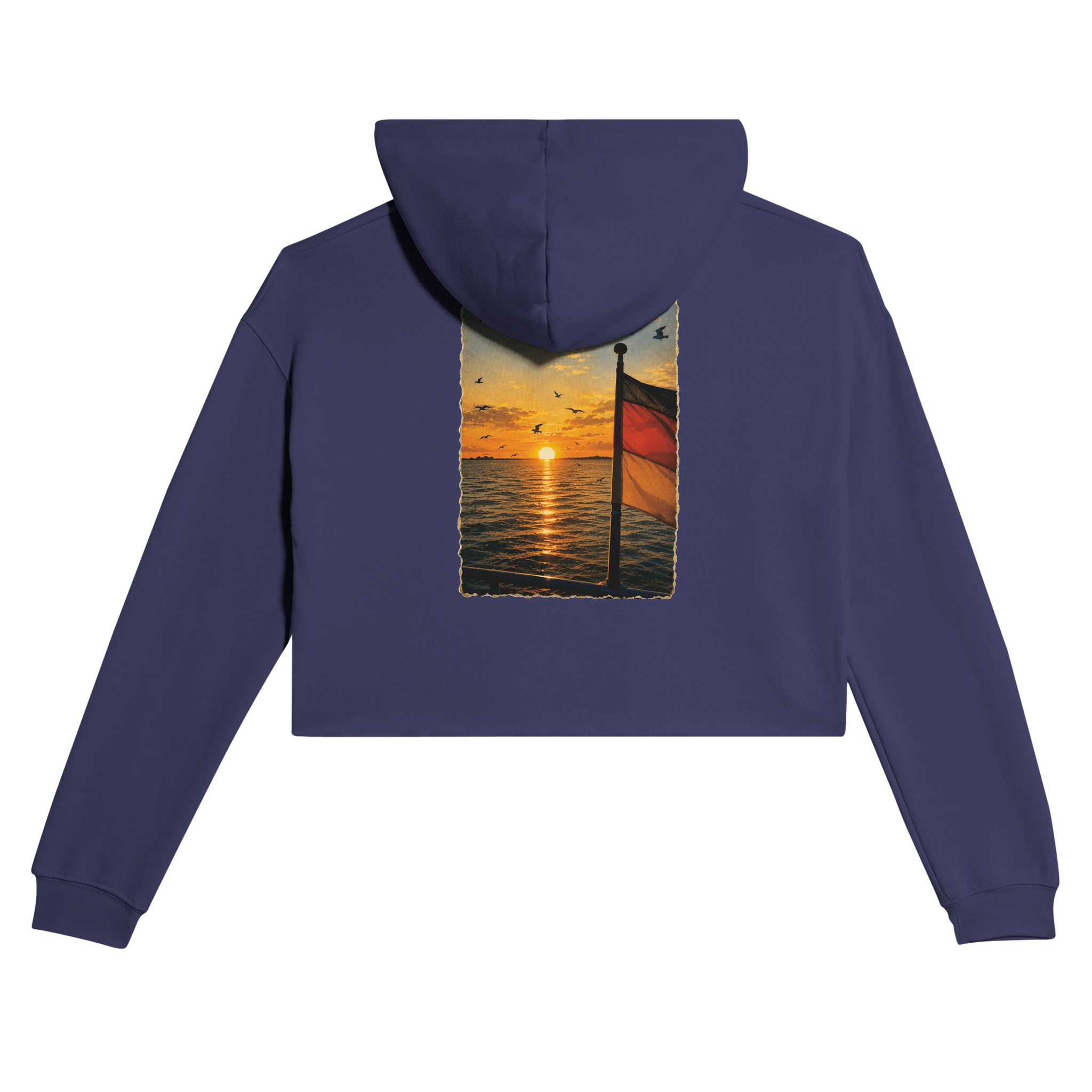 Damen-Hoodie in Pfirsich mit Motiv „Flagge und Sunset“