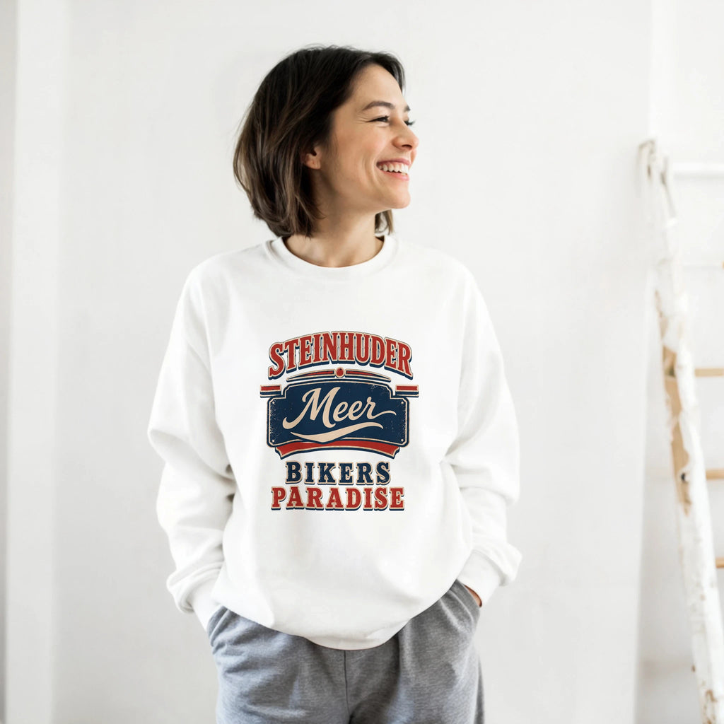 Pullover in Aschgrau mit Motiv „Bikers Paradise“
