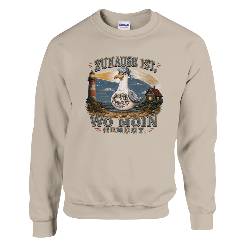 Pullover in Weiß mit Motiv „Zuhause ist, wo Moin genügt. Möwe“
