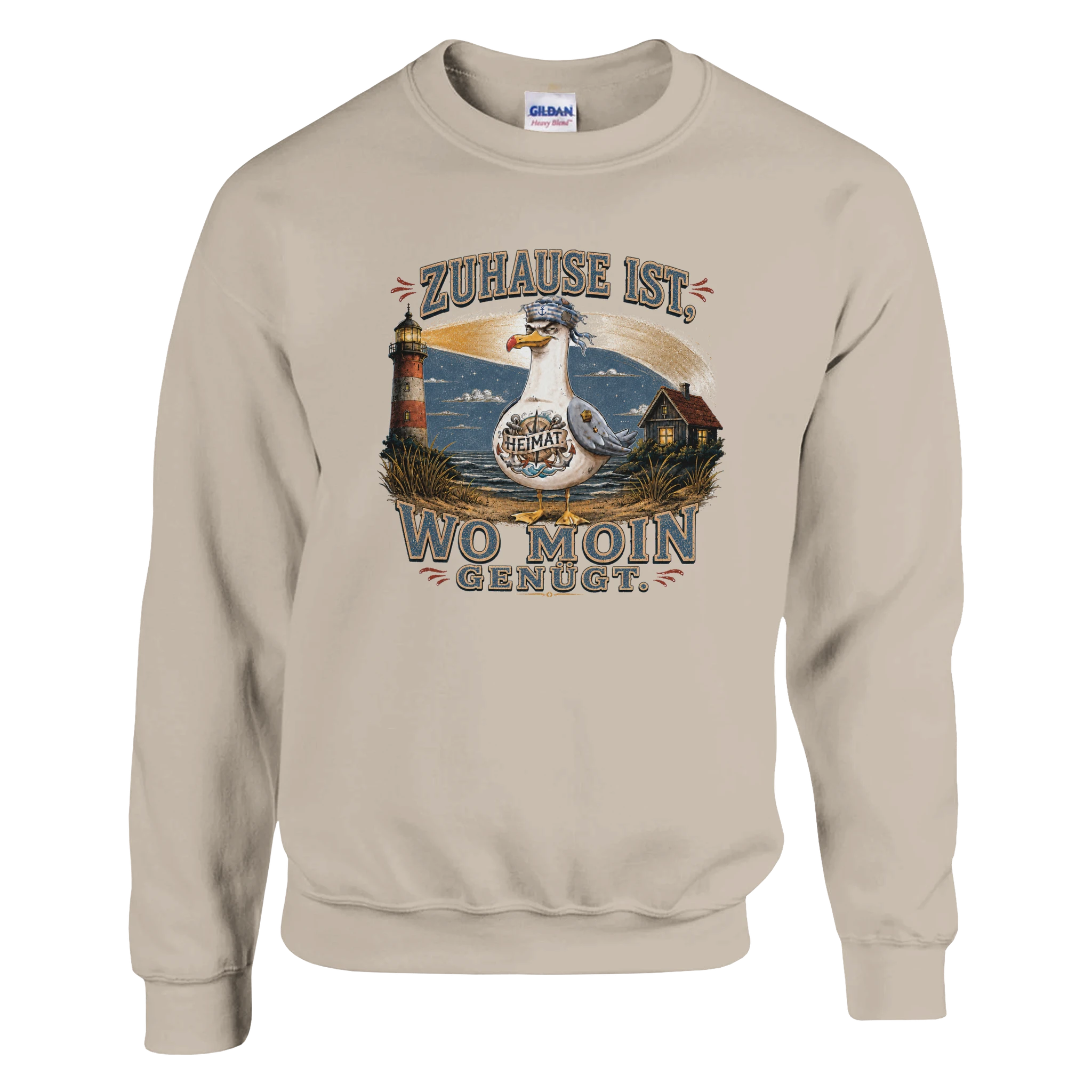 Pullover in Weiß mit Motiv „Zuhause ist, wo Moin genügt. Möwe“