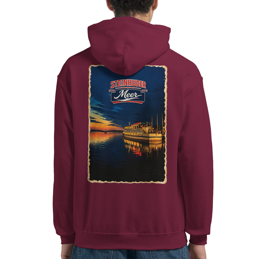 Hoodie in Aschgrau mit Motiv „MS Steinhude Abendstimmung“