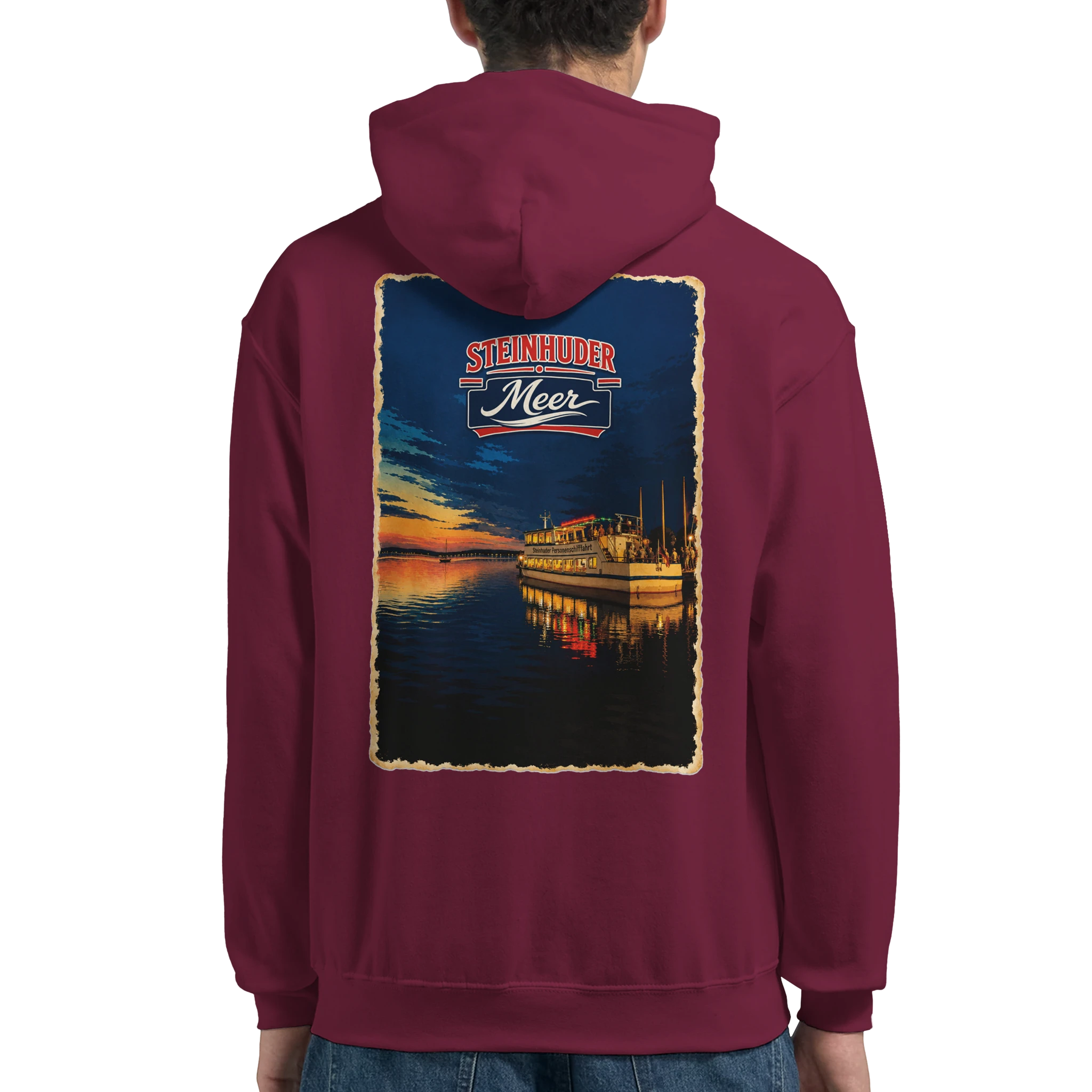 Hoodie in Aschgrau mit Motiv „MS Steinhude Abendstimmung“