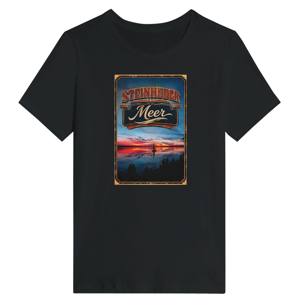Damen-T-Shirt in Weiß mit Motiv „Sunset mit Segler am Wilhelmstein – Steinhuder Meer“