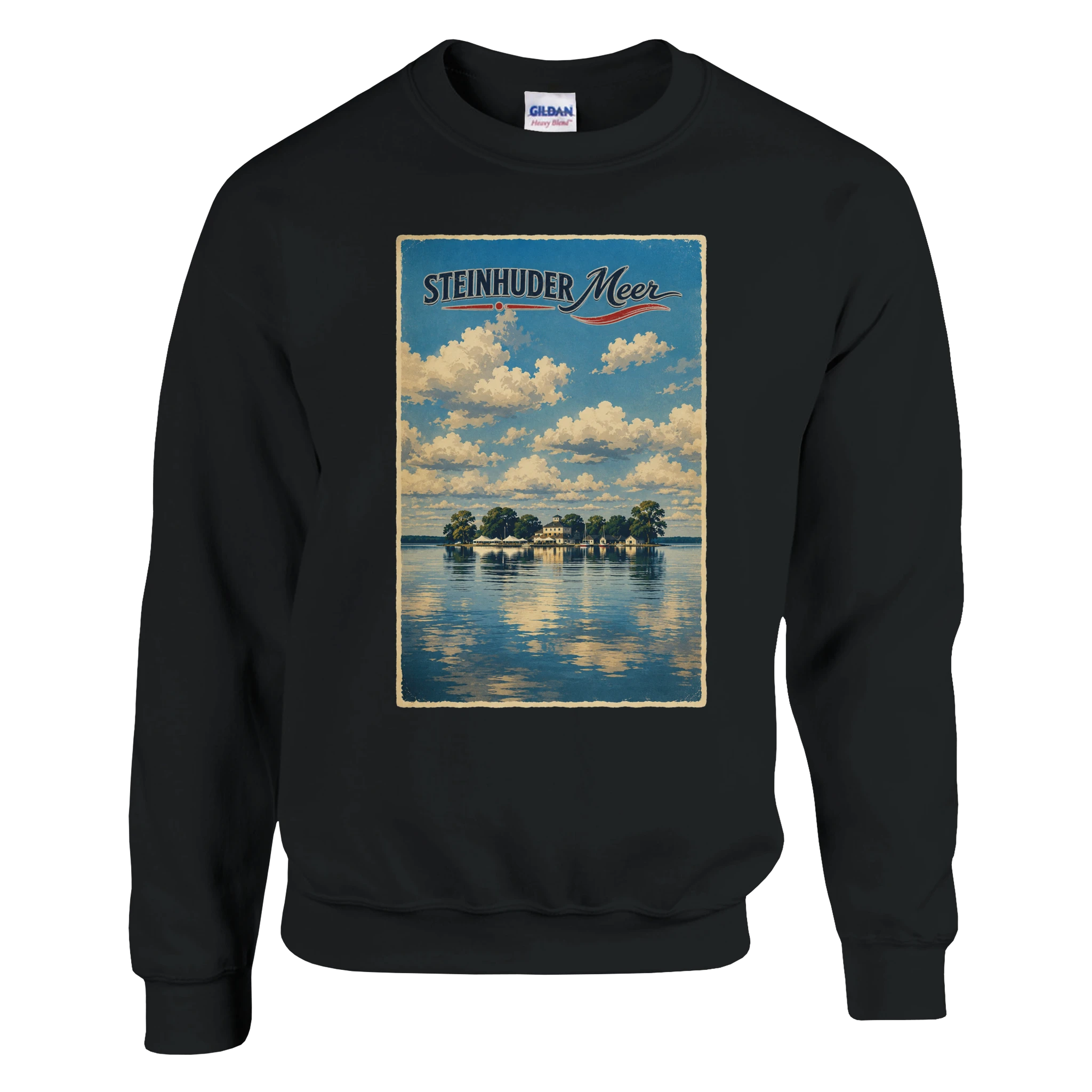 Pullover in Aschgrau mit Motiv „Wilhelmstein im Steinhuder Meer“