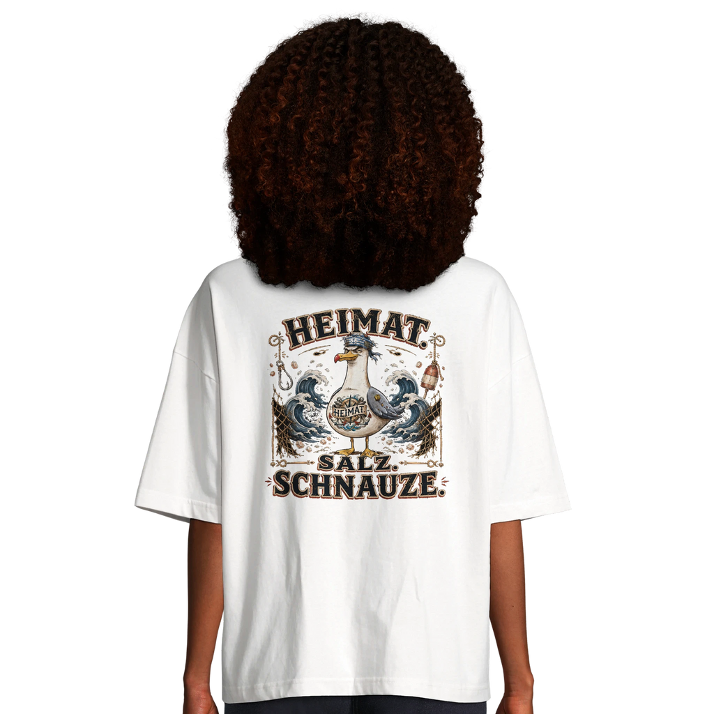 Damen-T-Shirt in Hellgelb mit Motiv „Heimat Salz Schnauze“