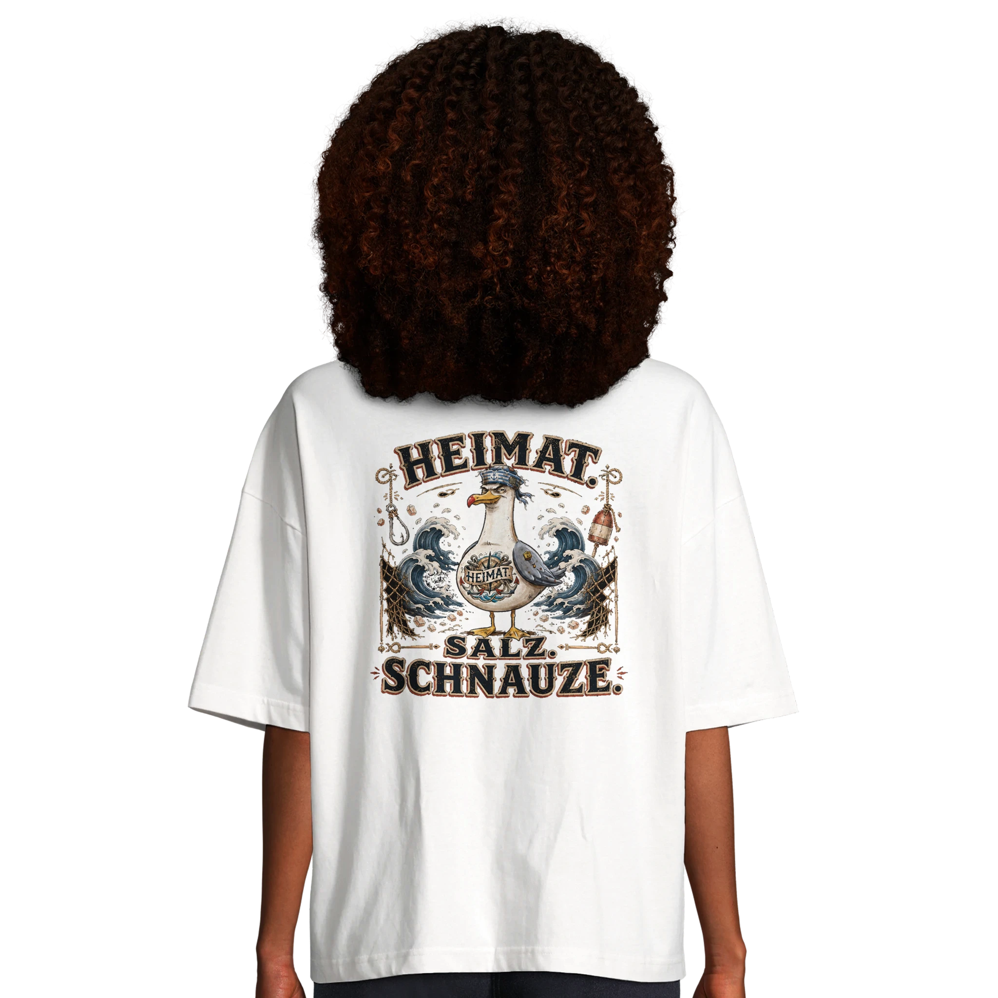 Damen-T-Shirt in Hellgelb mit Motiv „Heimat Salz Schnauze“