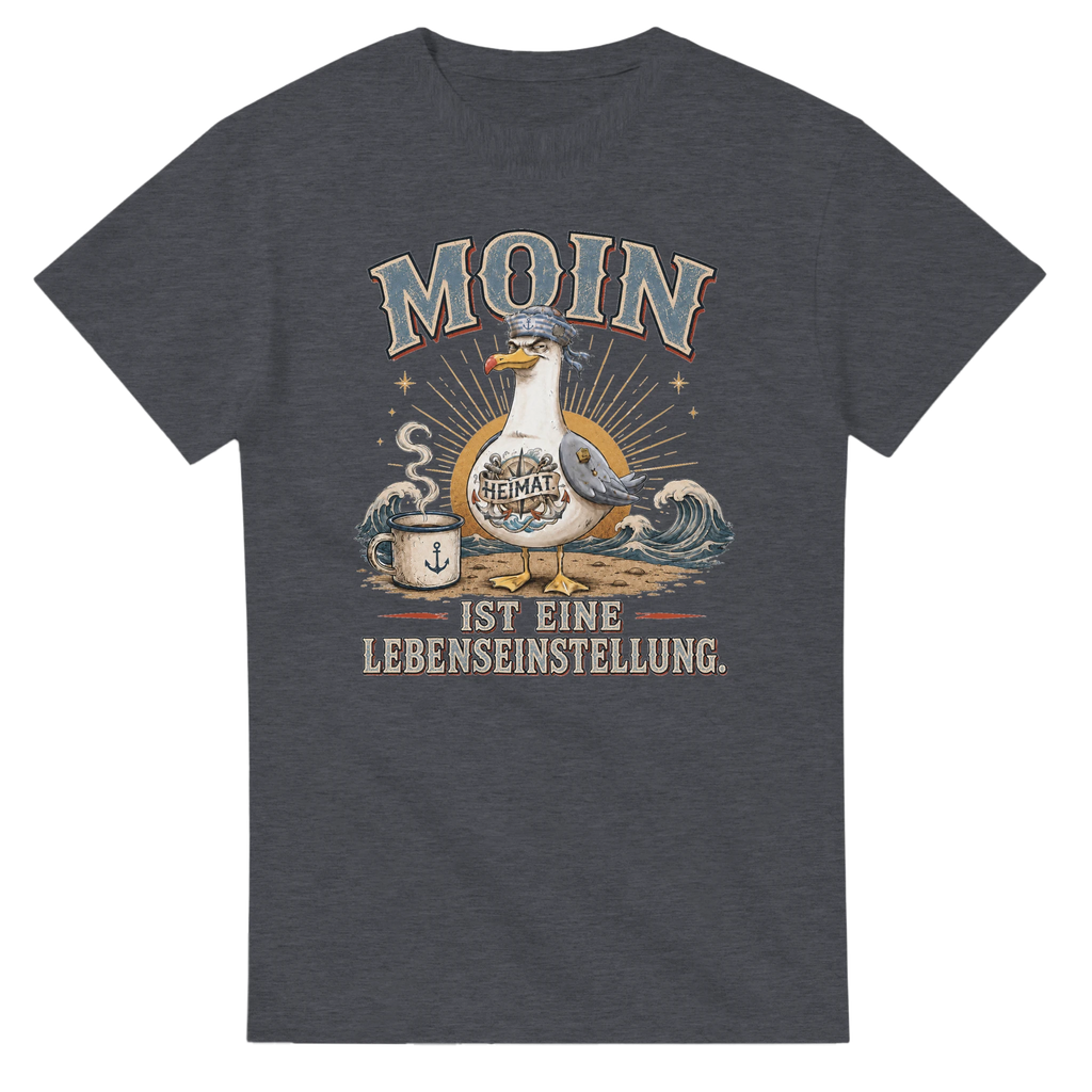 T-Shirt in Natur mit Motiv „Moin ist eine Lebenseinstellung“