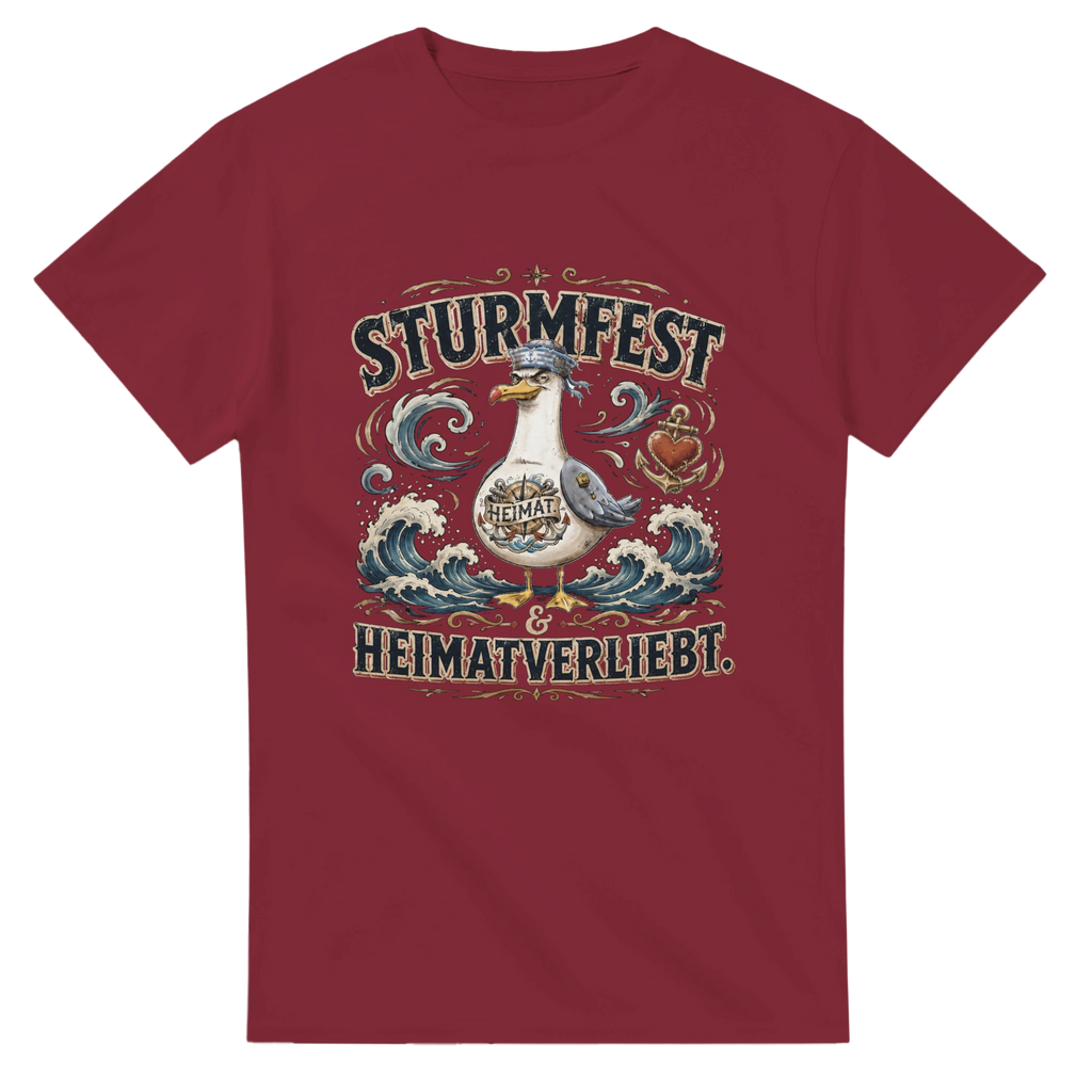 T-Shirt in Natur mit Motiv „Sturmfest & Heimatverliebt Möwe“