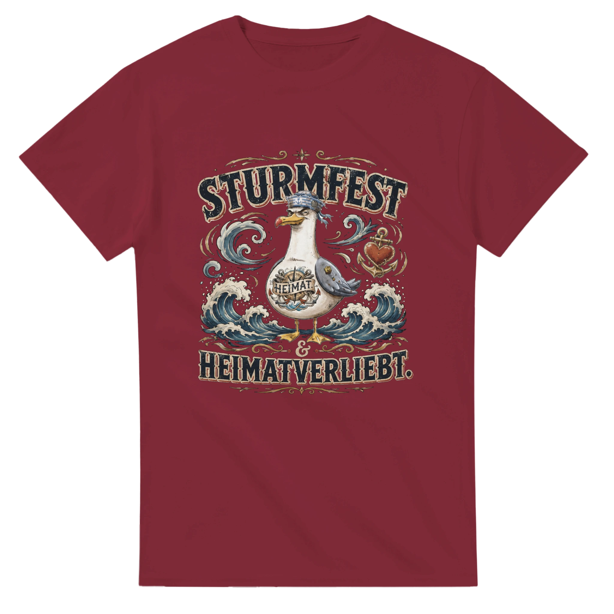 T-Shirt in Natur mit Motiv „Sturmfest & Heimatverliebt Möwe“