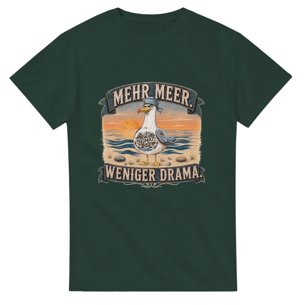 T-Shirt in Weiß mit Motiv „Mehr Meer. Weniger Drama.“