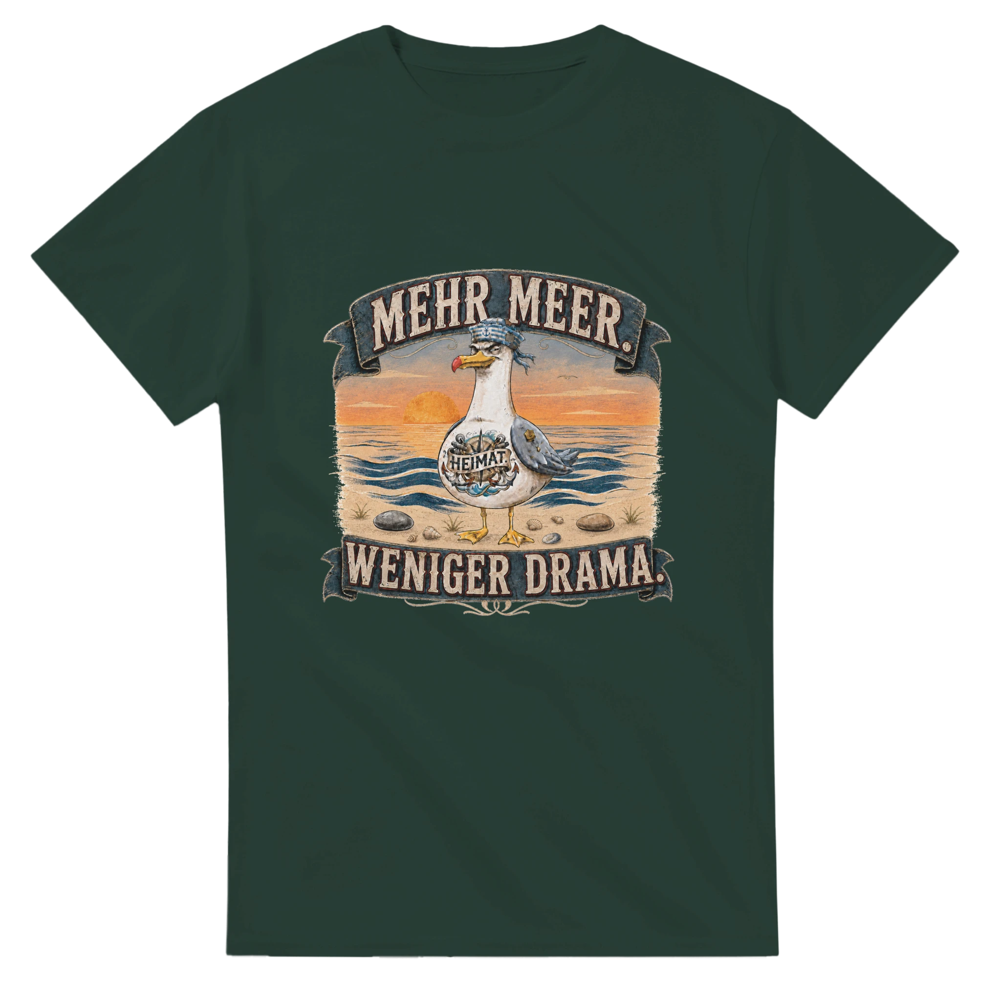 T-Shirt in Weiß mit Motiv „Mehr Meer. Weniger Drama.“