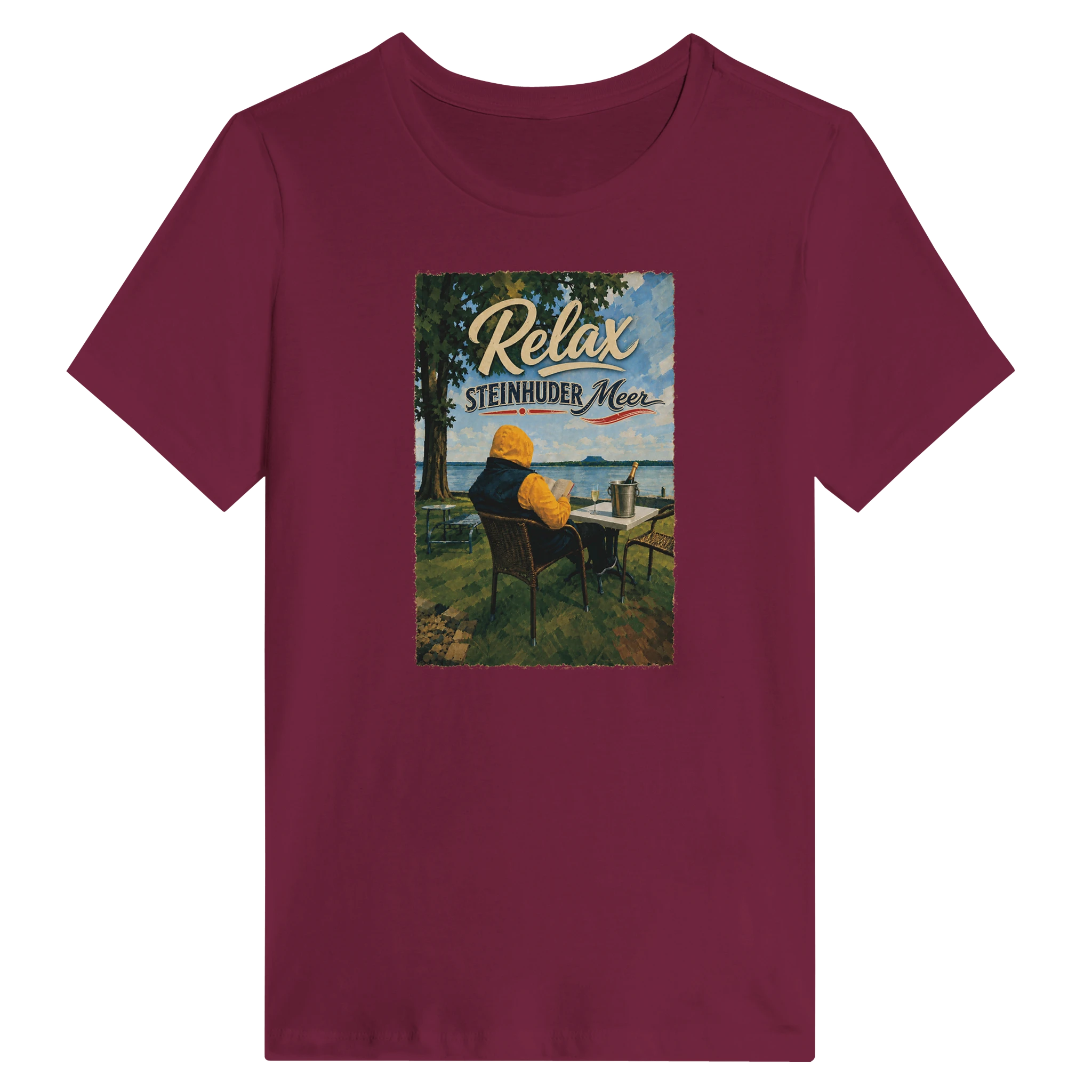 Damen-T-Shirt in Weiß mit Motiv „Relax und Champagner“