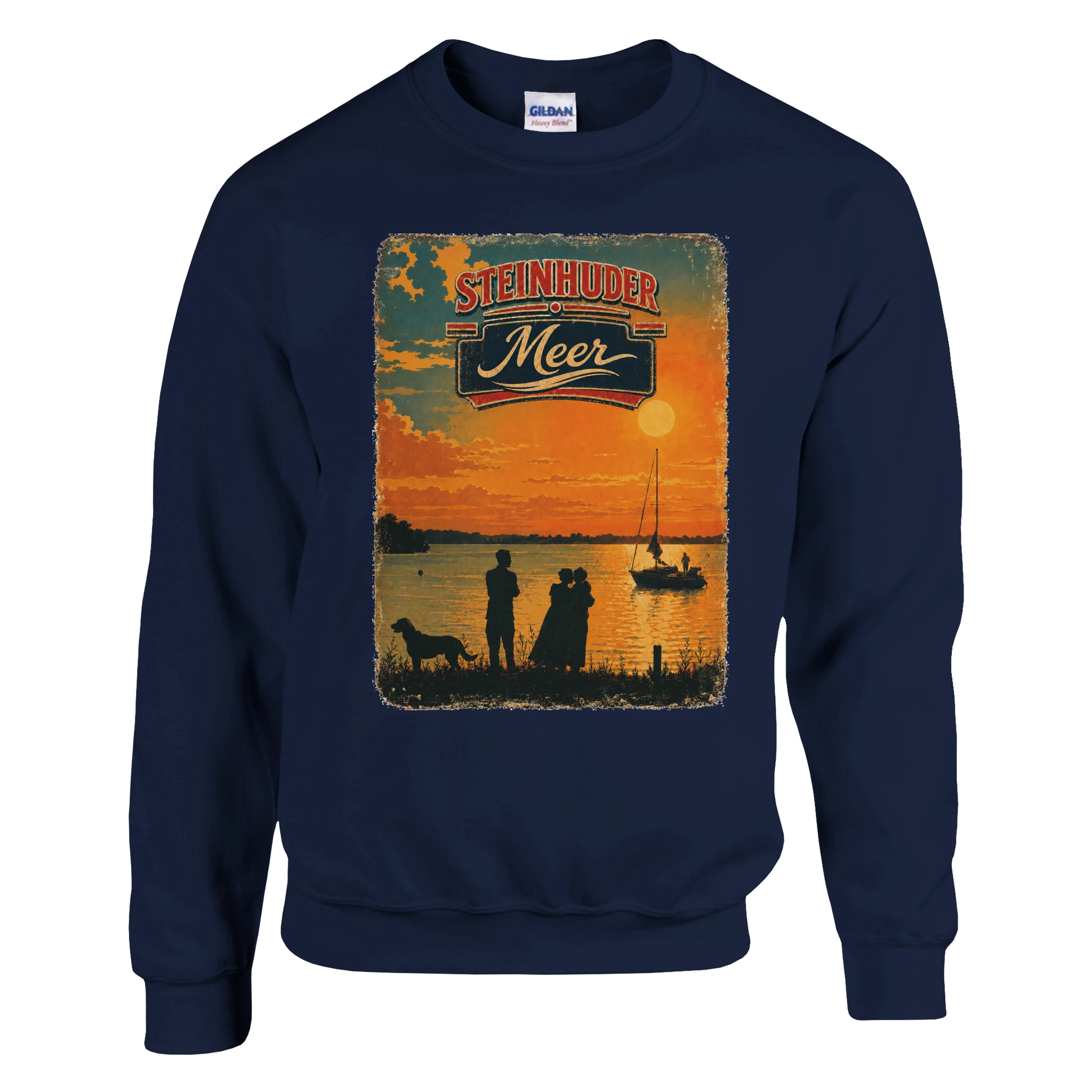 Pullover in Weiß mit Motiv „Familie beim Sunset“
