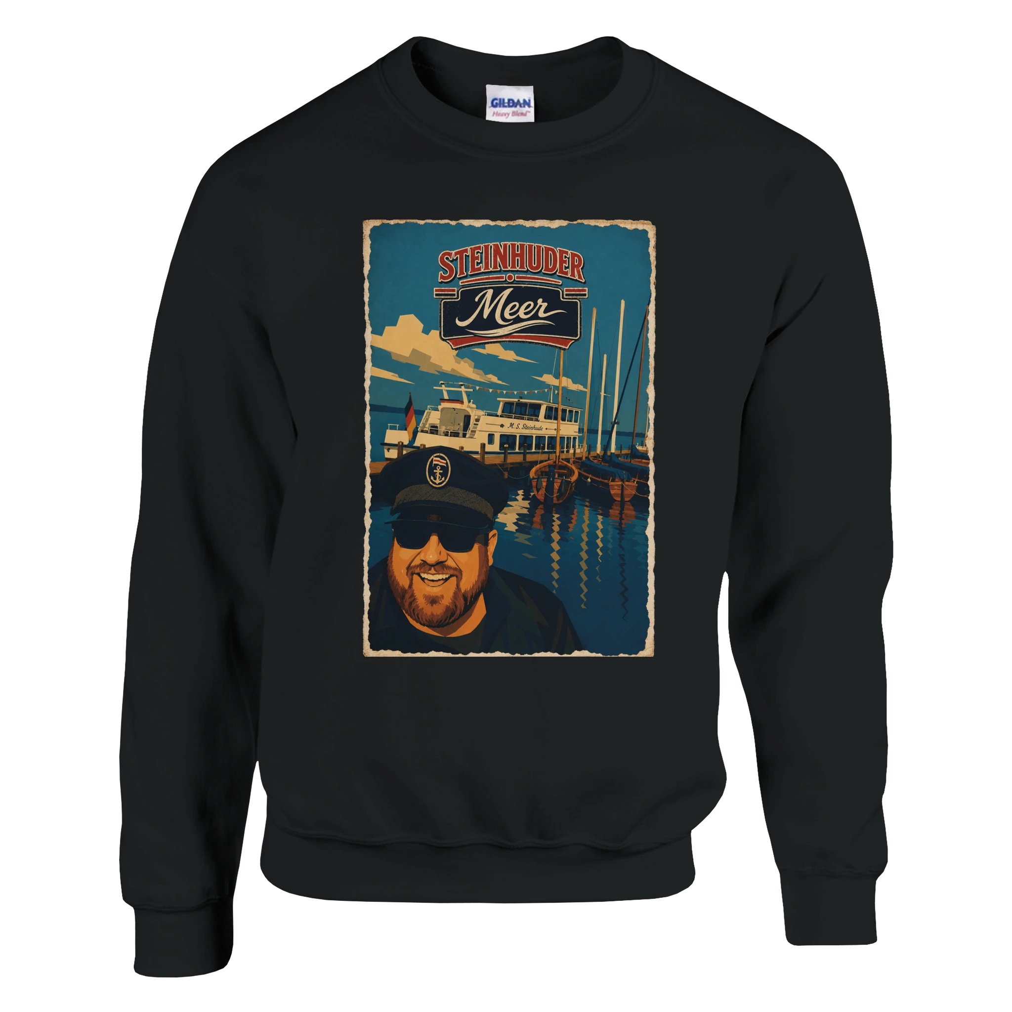 Pullover in Weiß mit Motiv „Kapitän an Bord“