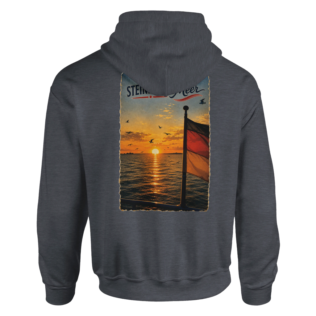 Hoodie in Sand mit Motiv „Flagge und Sunset“