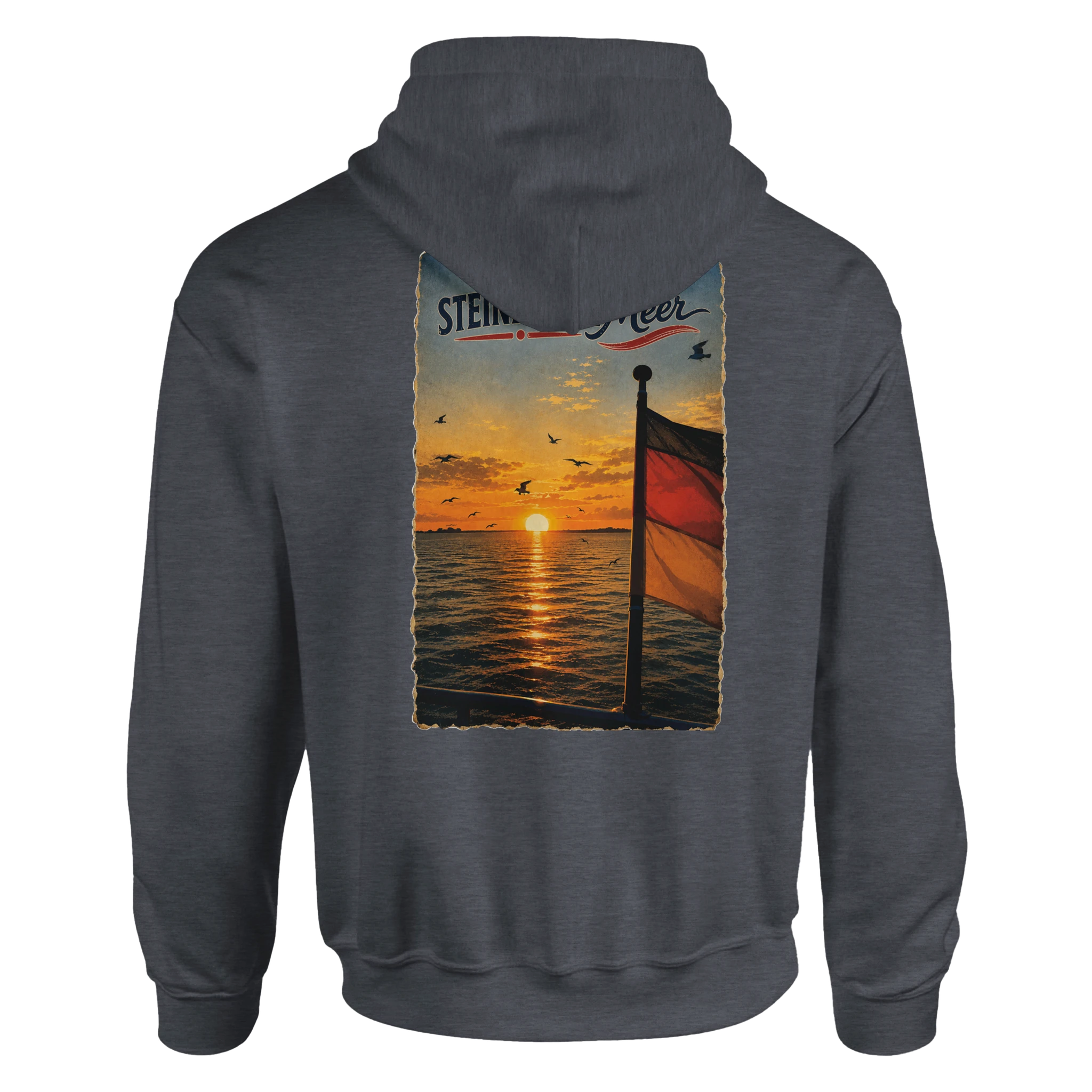 Hoodie in Sand mit Motiv „Flagge und Sunset“