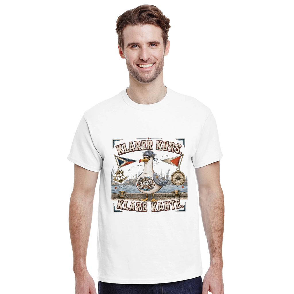 T-Shirt in Sand mit Motiv „Klarer Kurs. Klare Kante. Möwe“