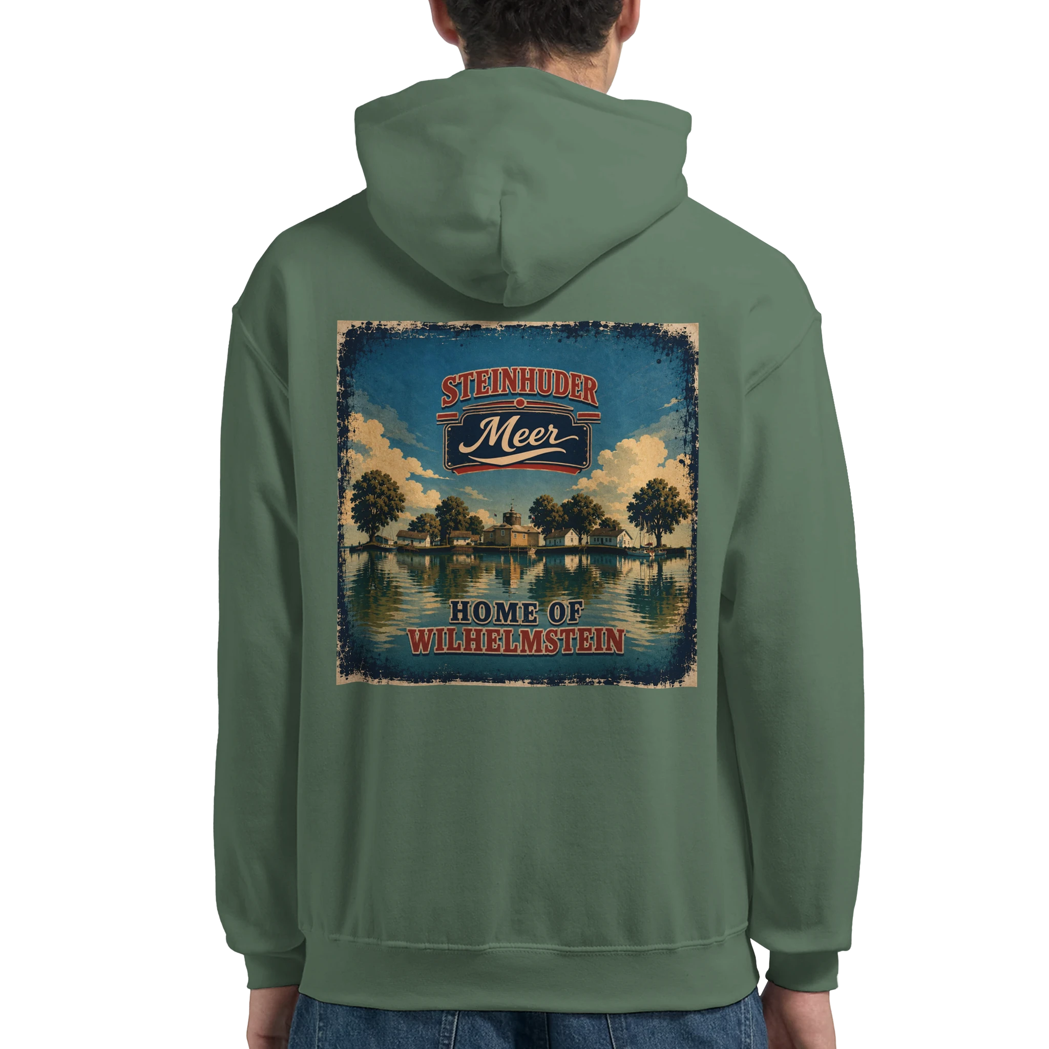 Hoodie in Aschgrau mit Motiv „Insel Wilhelmstein“