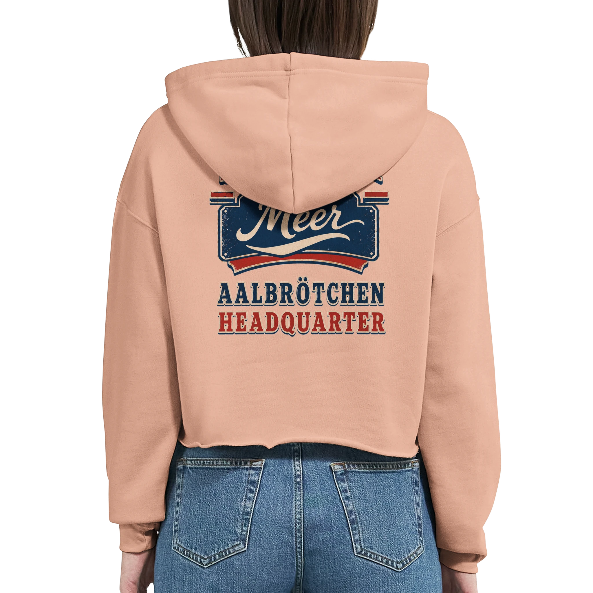 Damen-Hoodie in Pfirsich mit Motiv „Aalbrötchen“