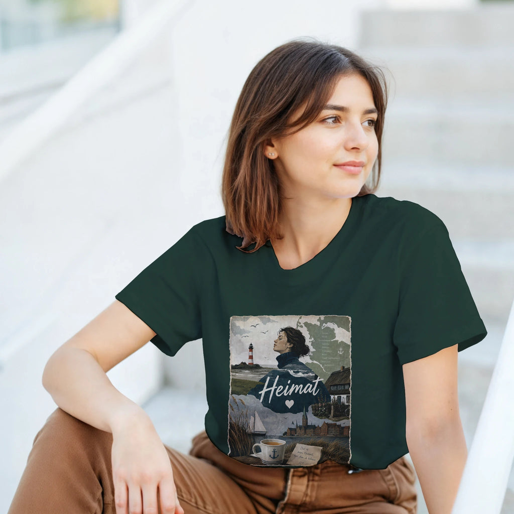 T-Shirt in Natur mit Motiv „Heimat mit Herz“