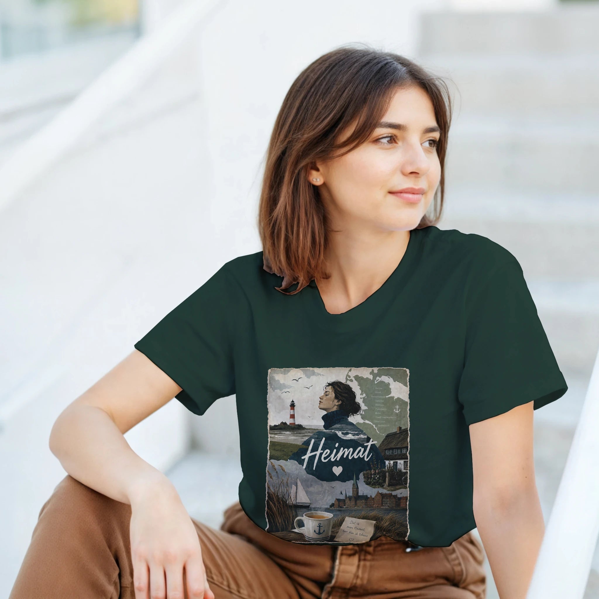 T-Shirt in Natur mit Motiv „Heimat mit Herz“