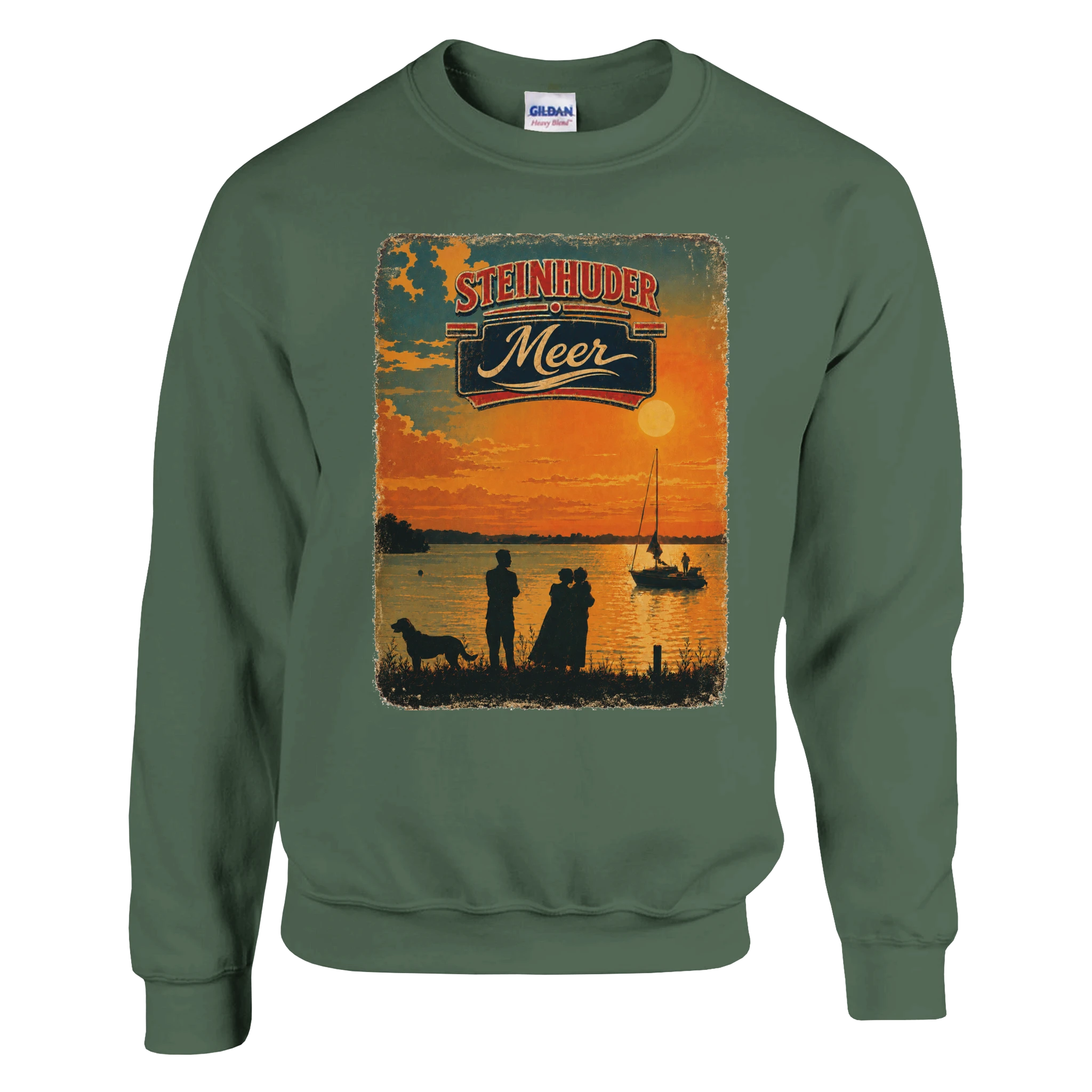 Pullover in Aschgrau mit Motiv „Familie beim Sunset“