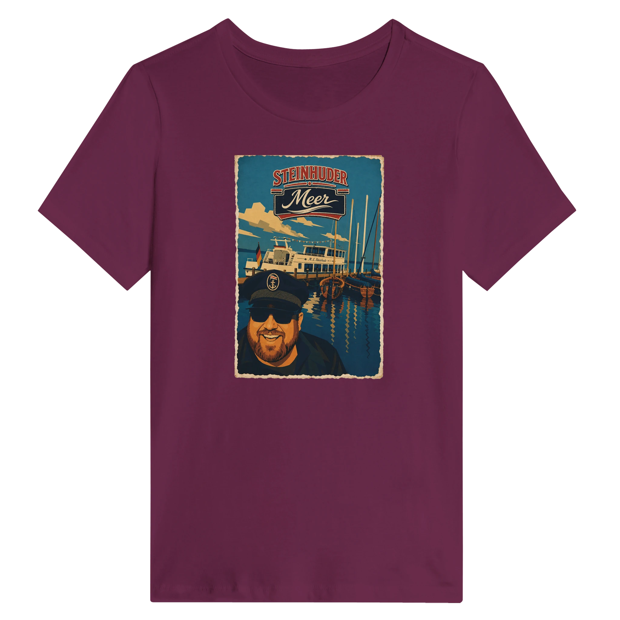 Damen-T-Shirt in Zitronengelb mit Motiv „Kapitän an Bord“