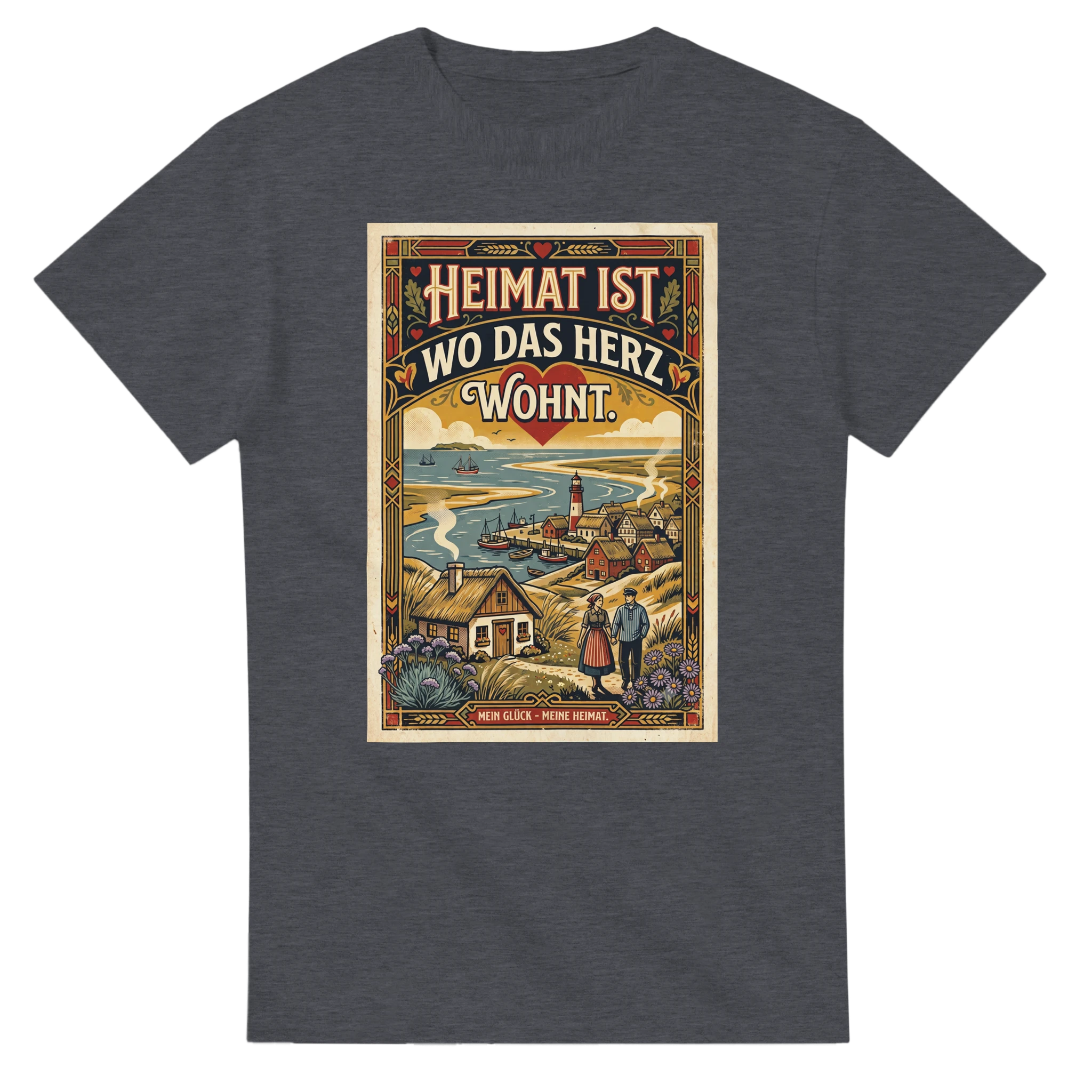 T-Shirt in Weiß mit Motiv „Heimat ist, wo das Herz wohnt“