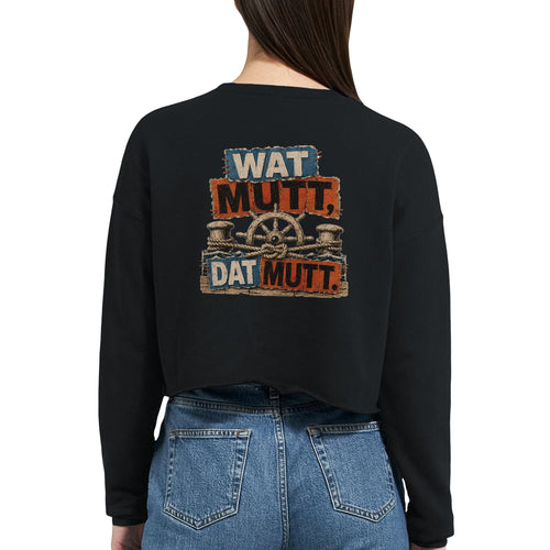Damen-Pullover in Staubblau mit Motiv „Wat Mutt, Dat Mutt.“