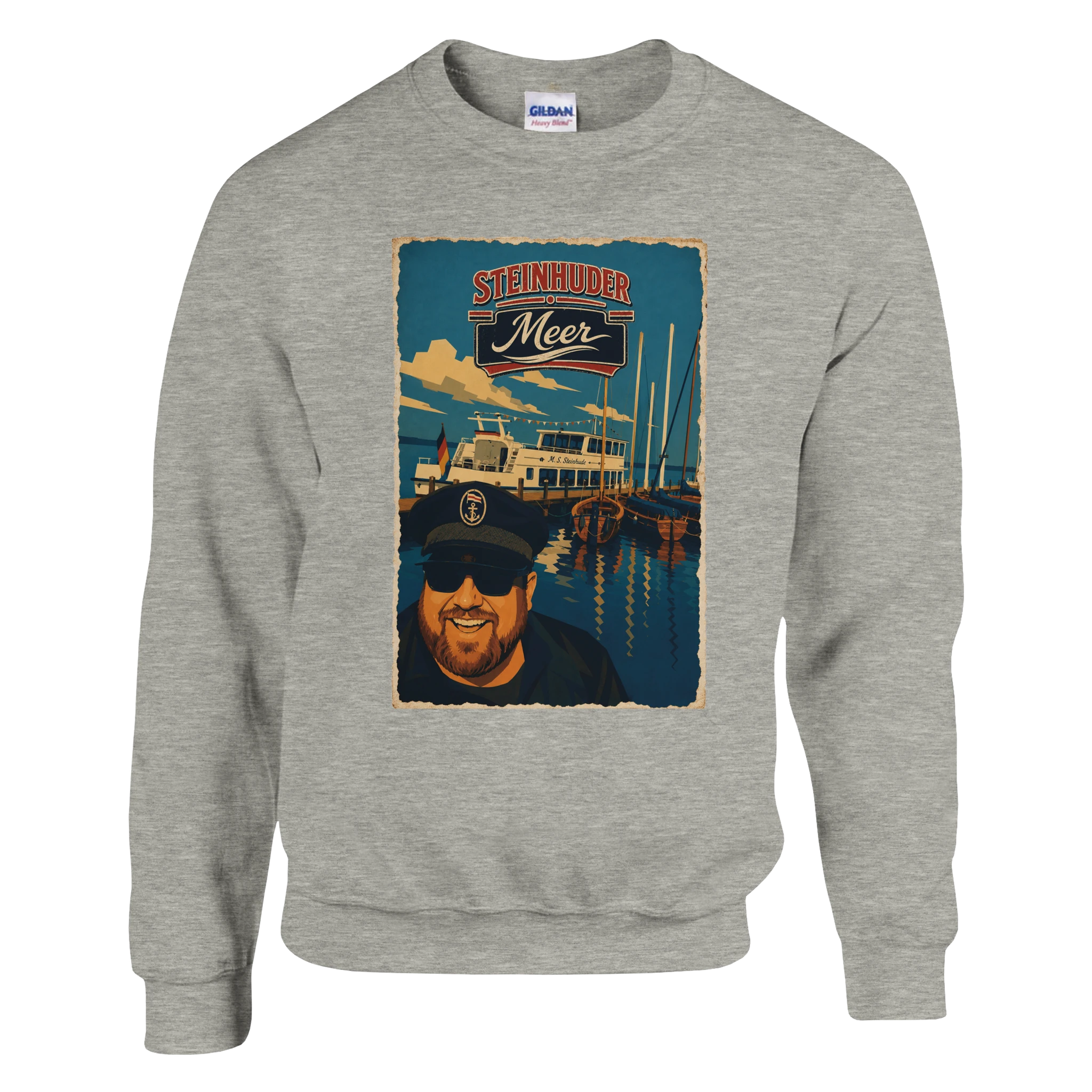 Pullover in Weiß mit Motiv „Kapitän an Bord“
