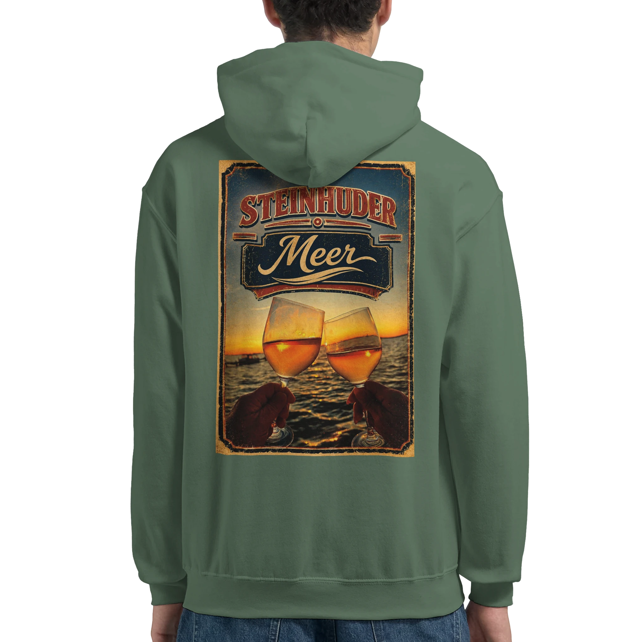 Hoodie in Weiß mit Motiv „Stößchen bei Sunset“