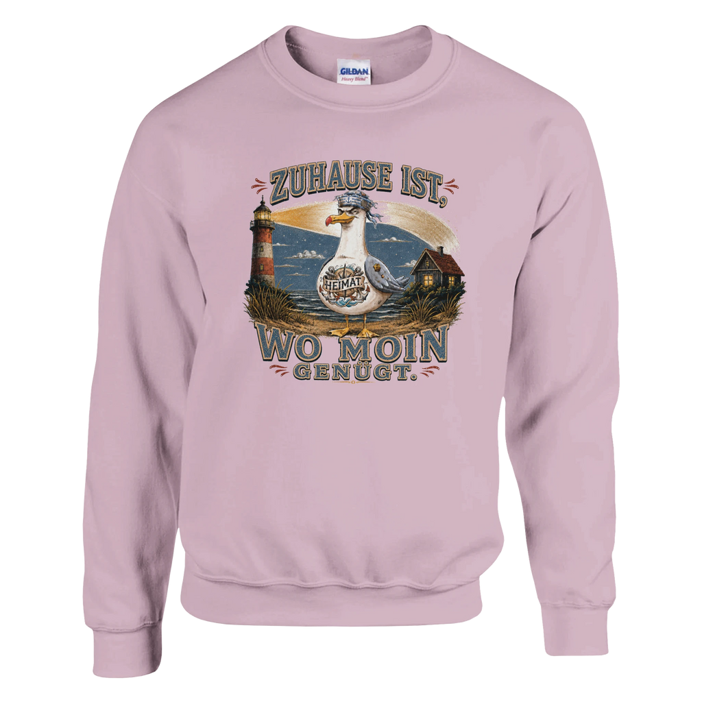Pullover in Weiß mit Motiv „Zuhause ist, wo Moin genügt. Möwe“