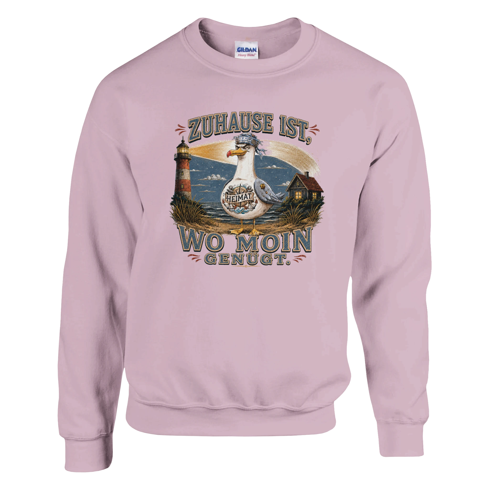 Pullover in Weiß mit Motiv „Zuhause ist, wo Moin genügt. Möwe“