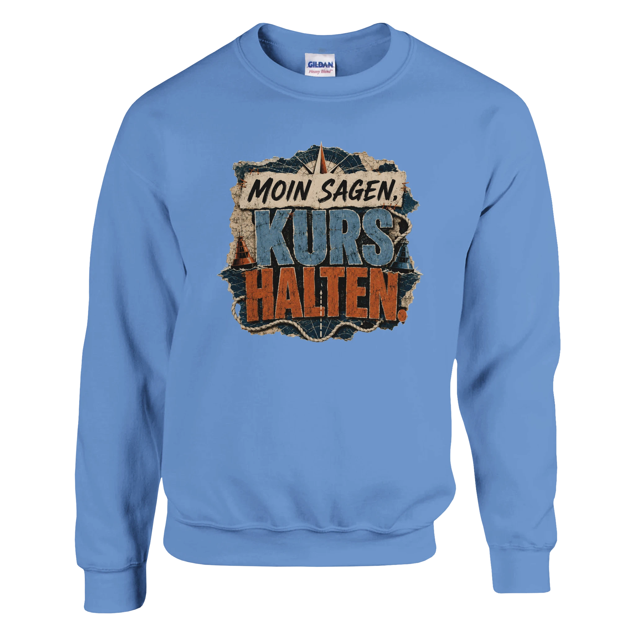 Pullover in Weiß mit Motiv „Moin sagen. Kurs halten.“