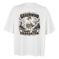 Damen-T-Shirt in Weiß mit Motiv „Gegenwind formt den Charakter“