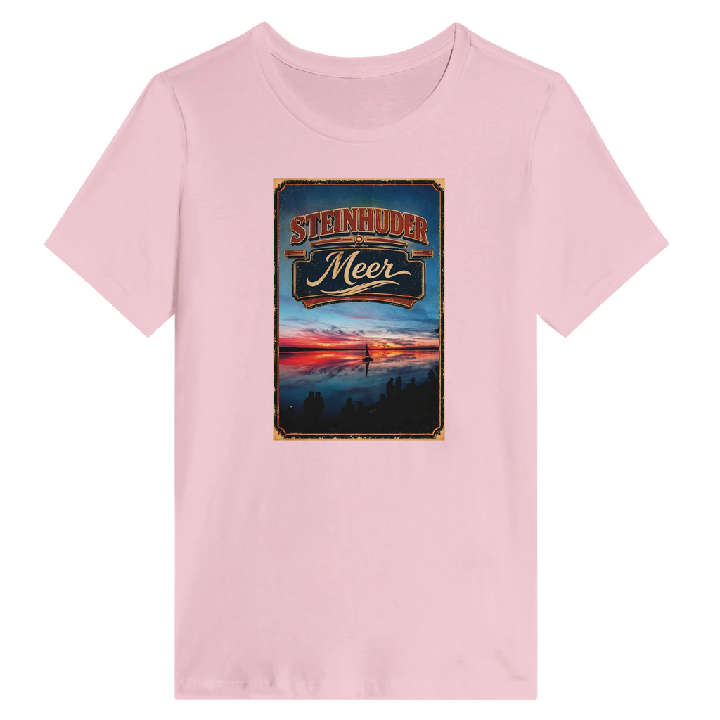 Damen-T-Shirt in Weiß mit Motiv „Sunset mit Segler am Wilhelmstein – Steinhuder Meer“