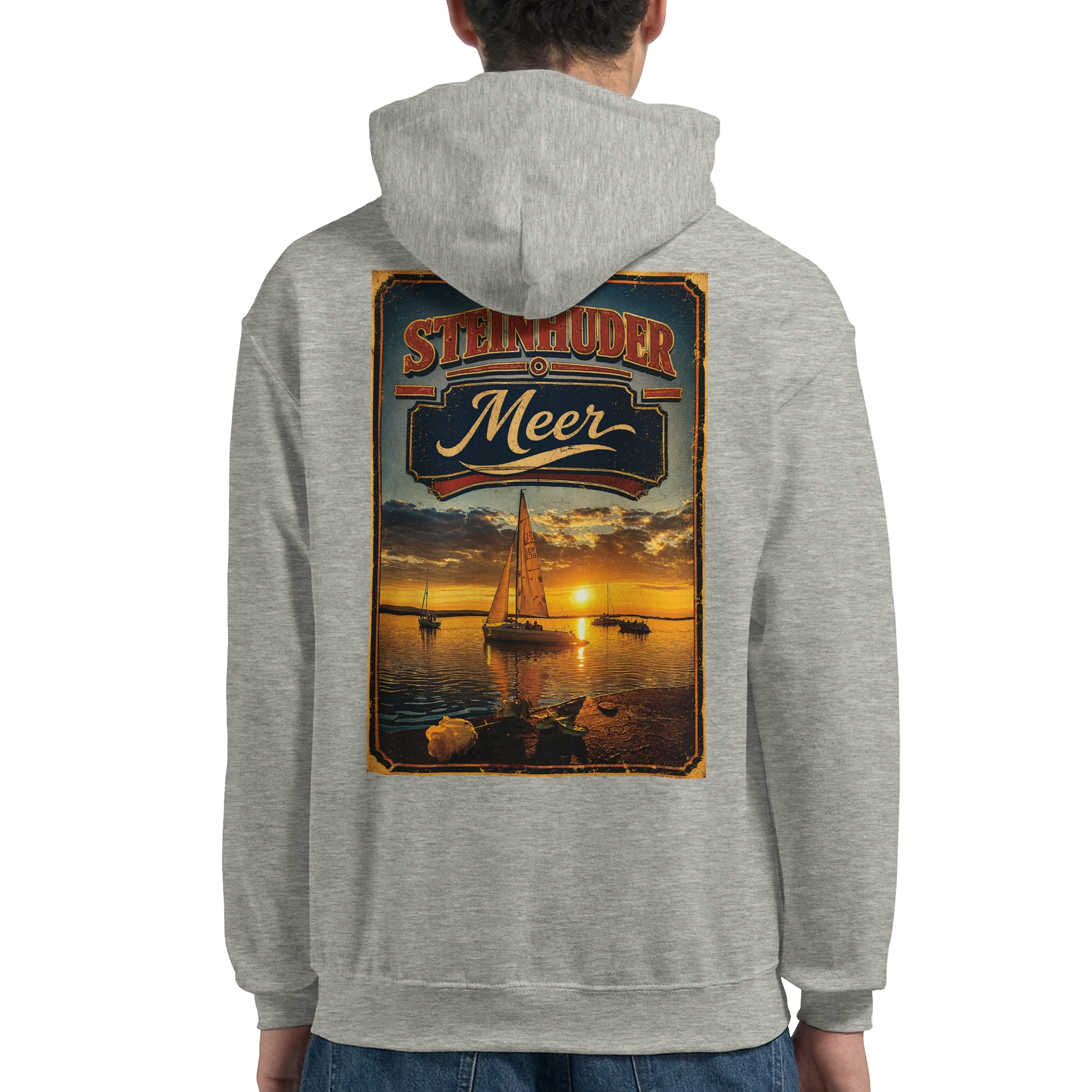 Hoodie in Weiß mit Motiv „White Night am Wilhelmstein im Sonnenuntergang“