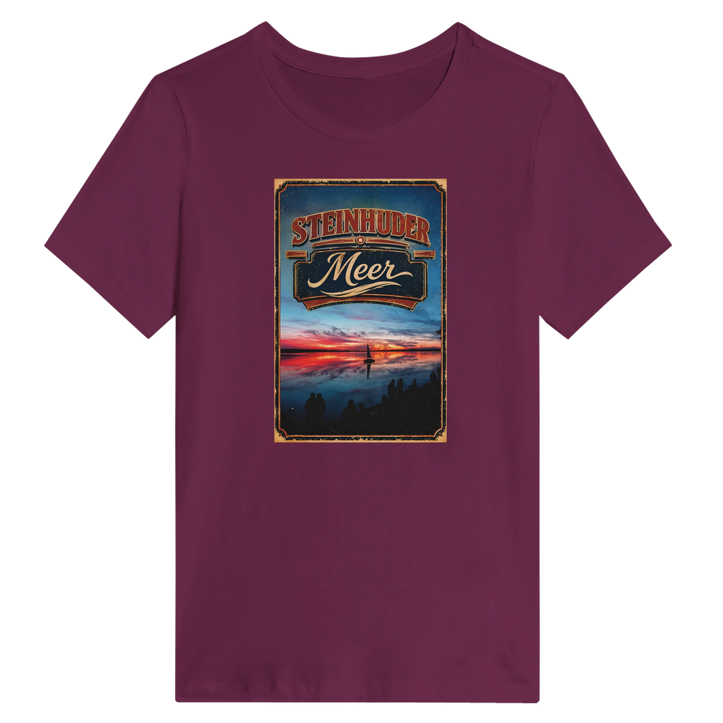 Damen-T-Shirt in Weiß mit Motiv „Sunset mit Segler am Wilhelmstein – Steinhuder Meer“