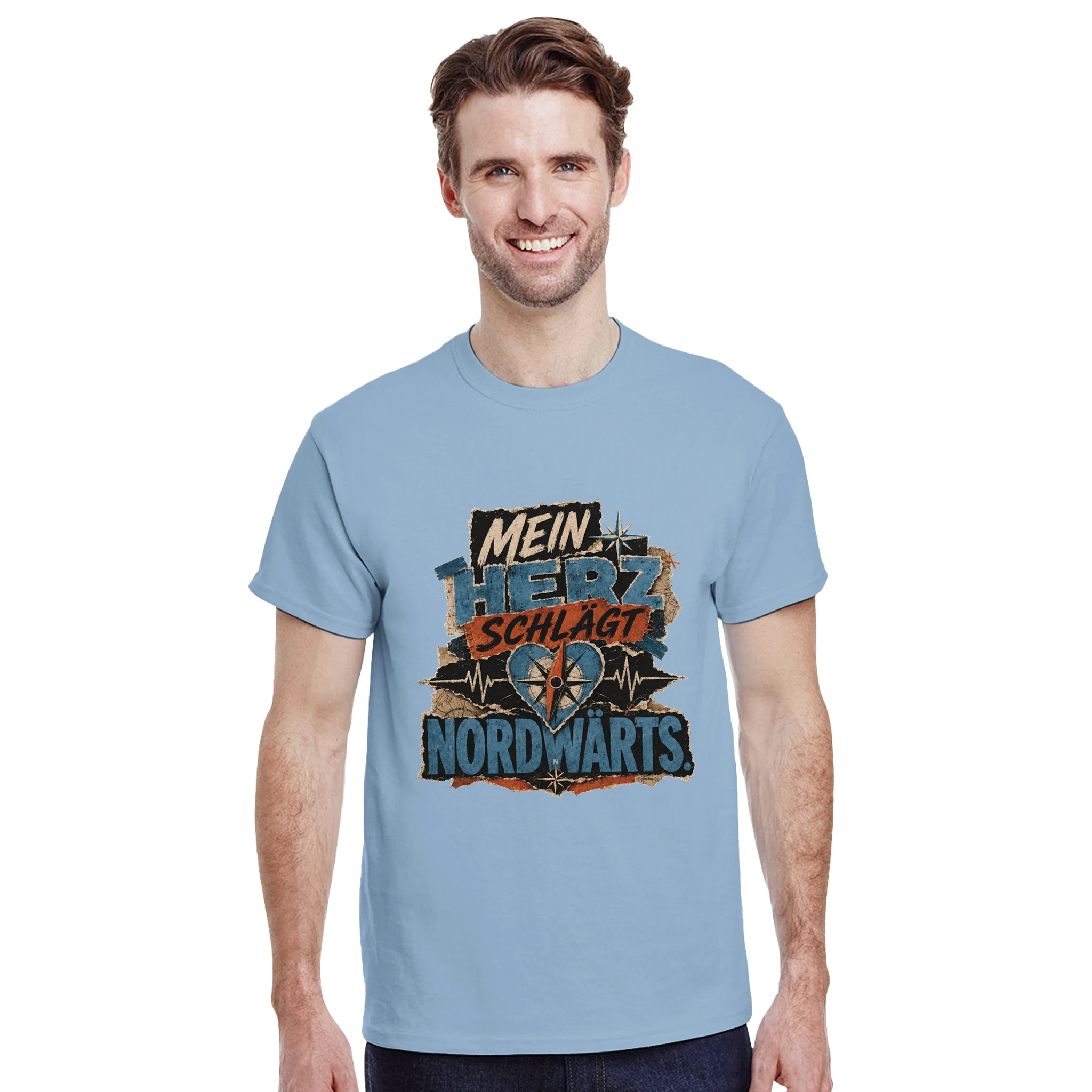 T-Shirt in Natur mit Motiv „Mein Herz schlägt NORDWÄRTS.“